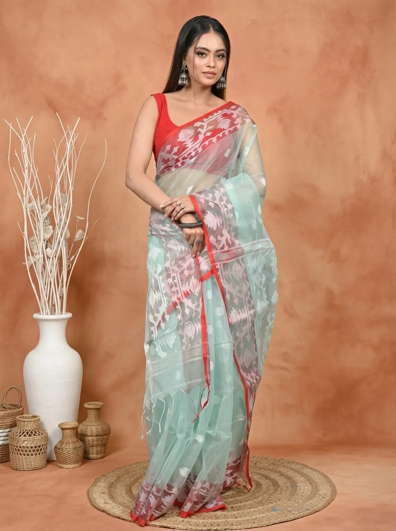 DipDiya Cotton Cyan Monimal Heritage of Bengali Muslin sarees