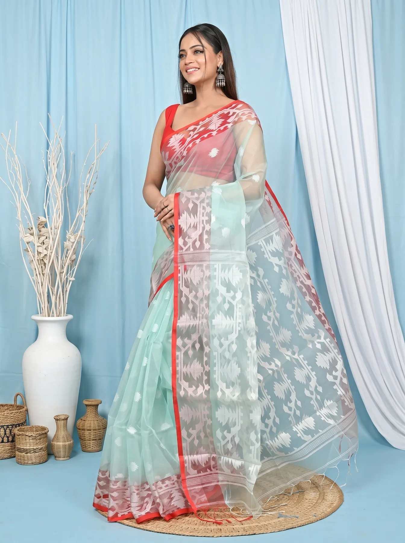 DipDiya Cotton Cyan Monimal Heritage of Bengali Muslin sarees