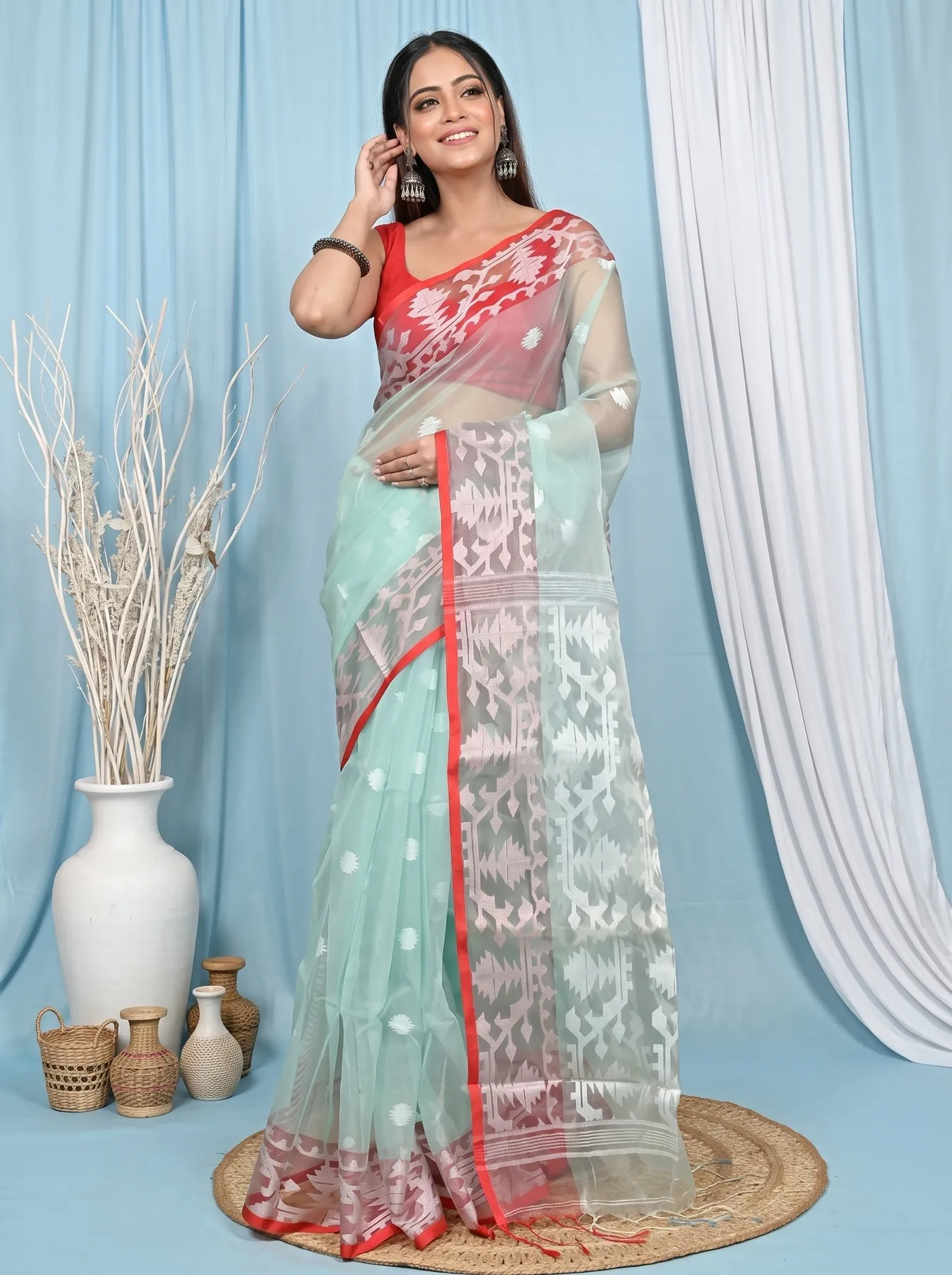 DipDiya Cotton Cyan Monimal Heritage of Bengali Muslin sarees