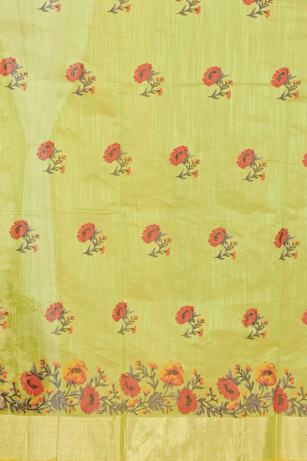 DipDiya Cotton Green Narme Pure Bengali Grace Printed Handloom Sarees
