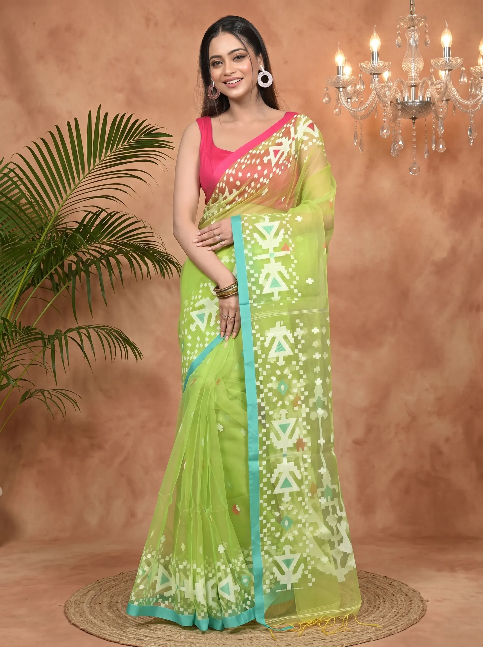 DipDiya Cotton Green Nopvi Bengali Heritage Muslin sarees