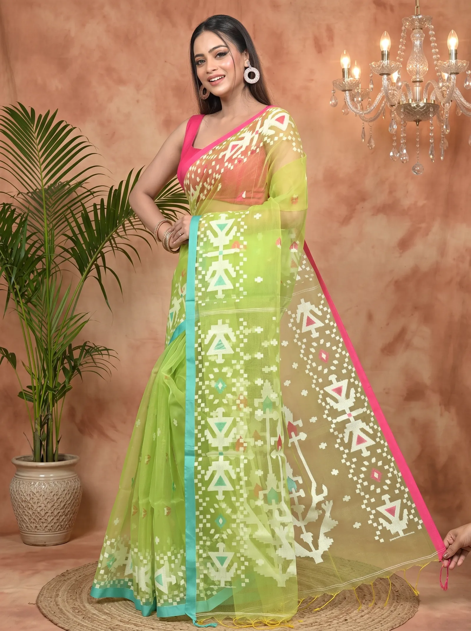 DipDiya Cotton Green Nopvi Bengali Heritage Muslin sarees