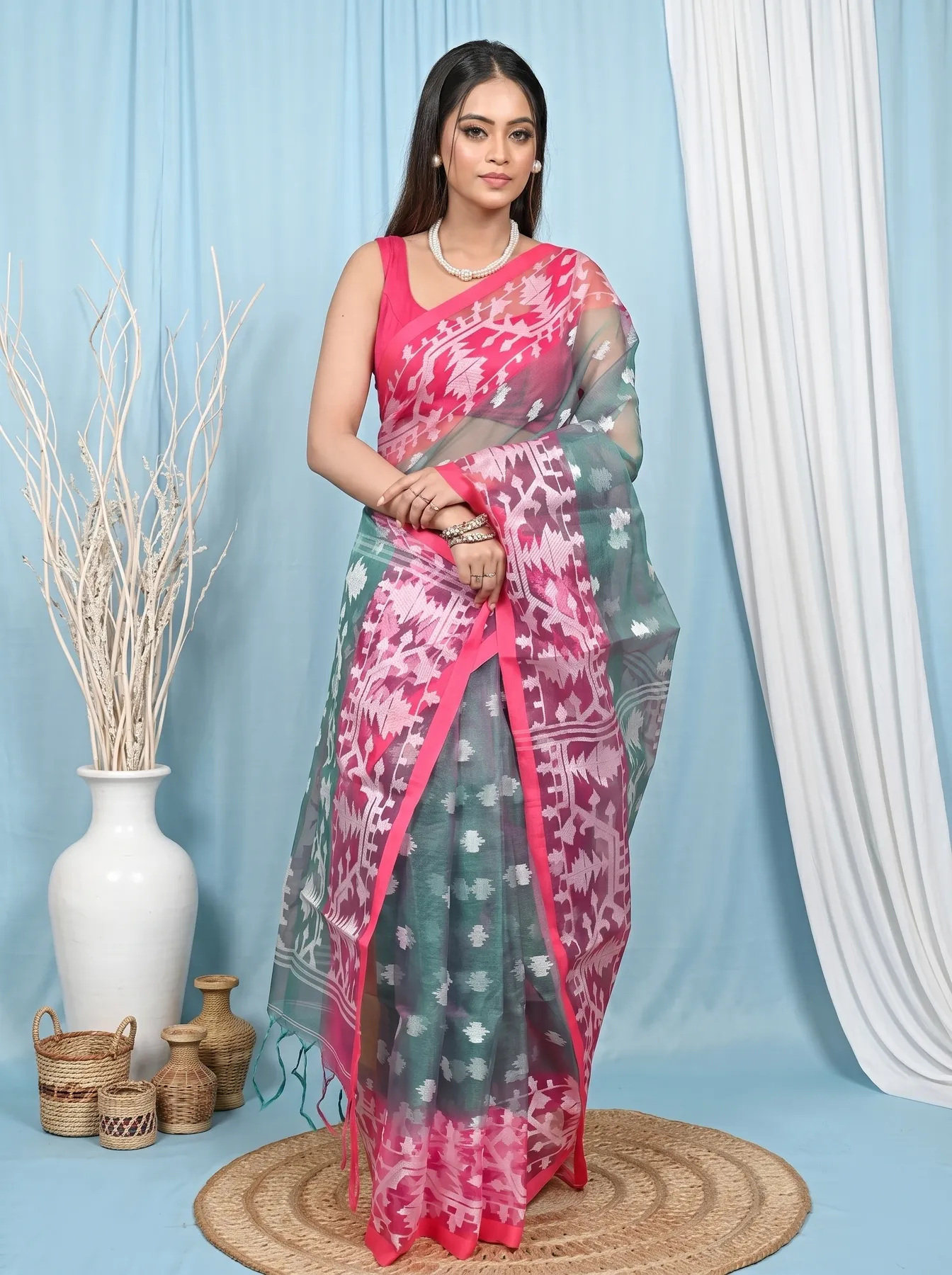 DipDiya Cotton Light Green Monimal Heritage of Bengali Muslin sarees