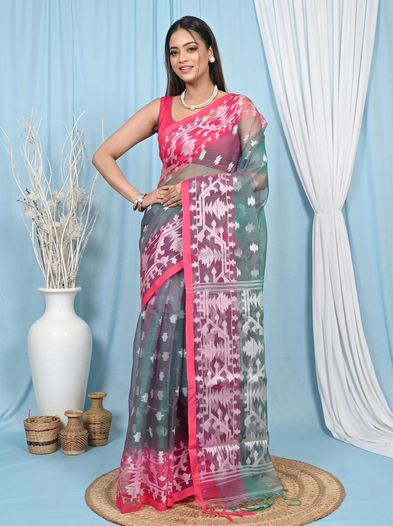 DipDiya Cotton Light Green Monimal Heritage of Bengali Muslin sarees
