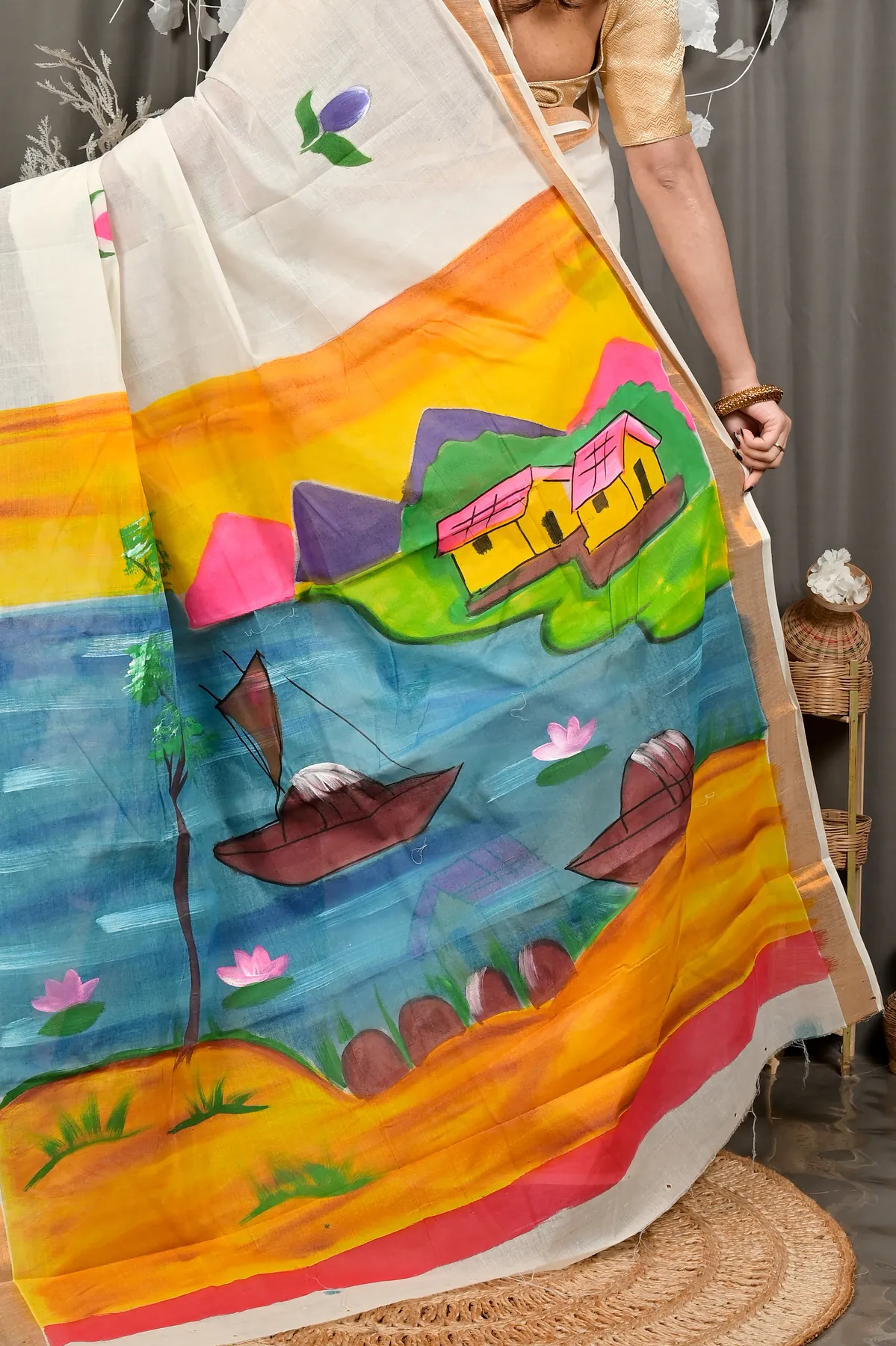 DipDiya Cotton Multi Color Hataka Artisan Woven Hand Painted Sarees