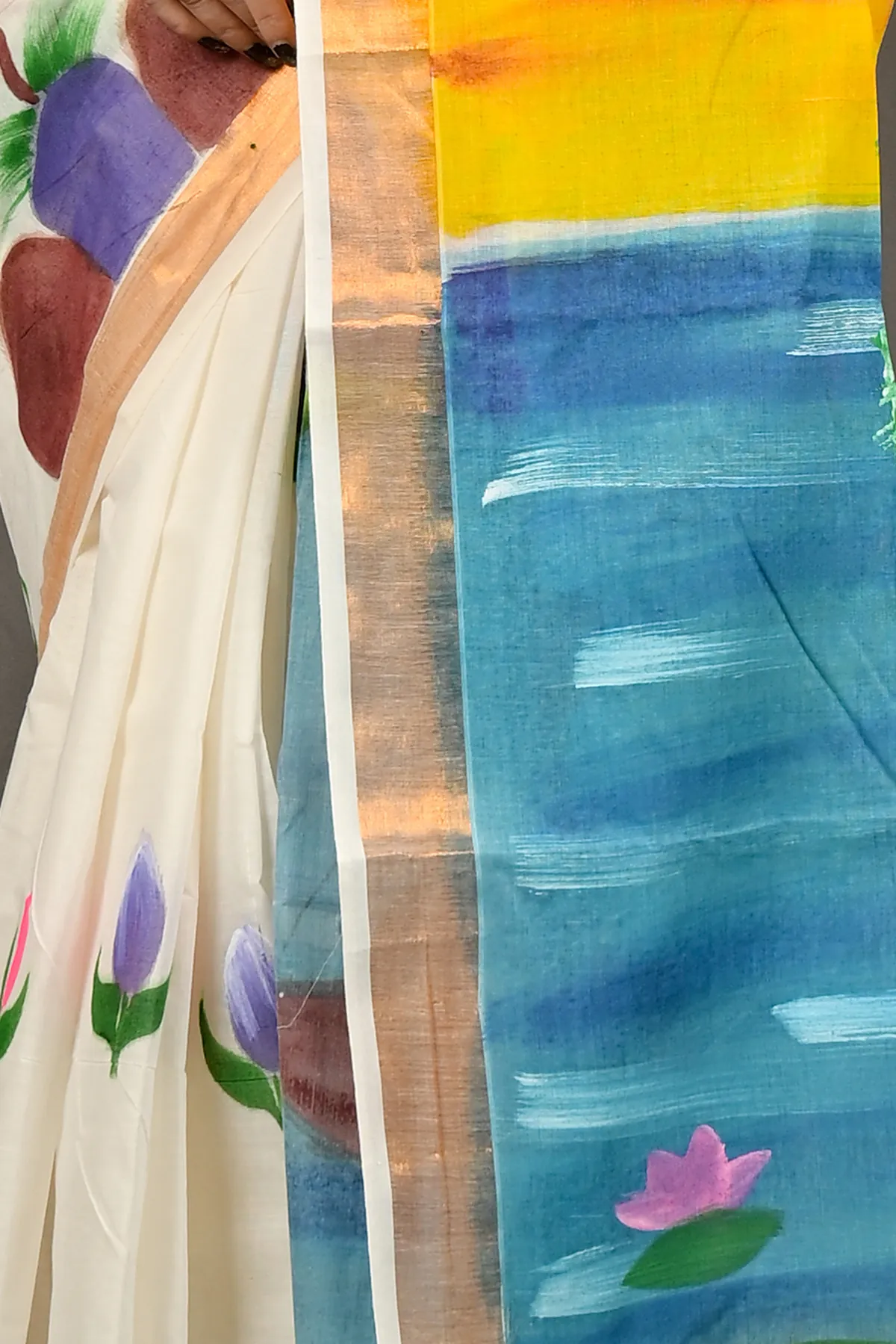 DipDiya Cotton Multi Color Hataka Artisan Woven Hand Painted Sarees