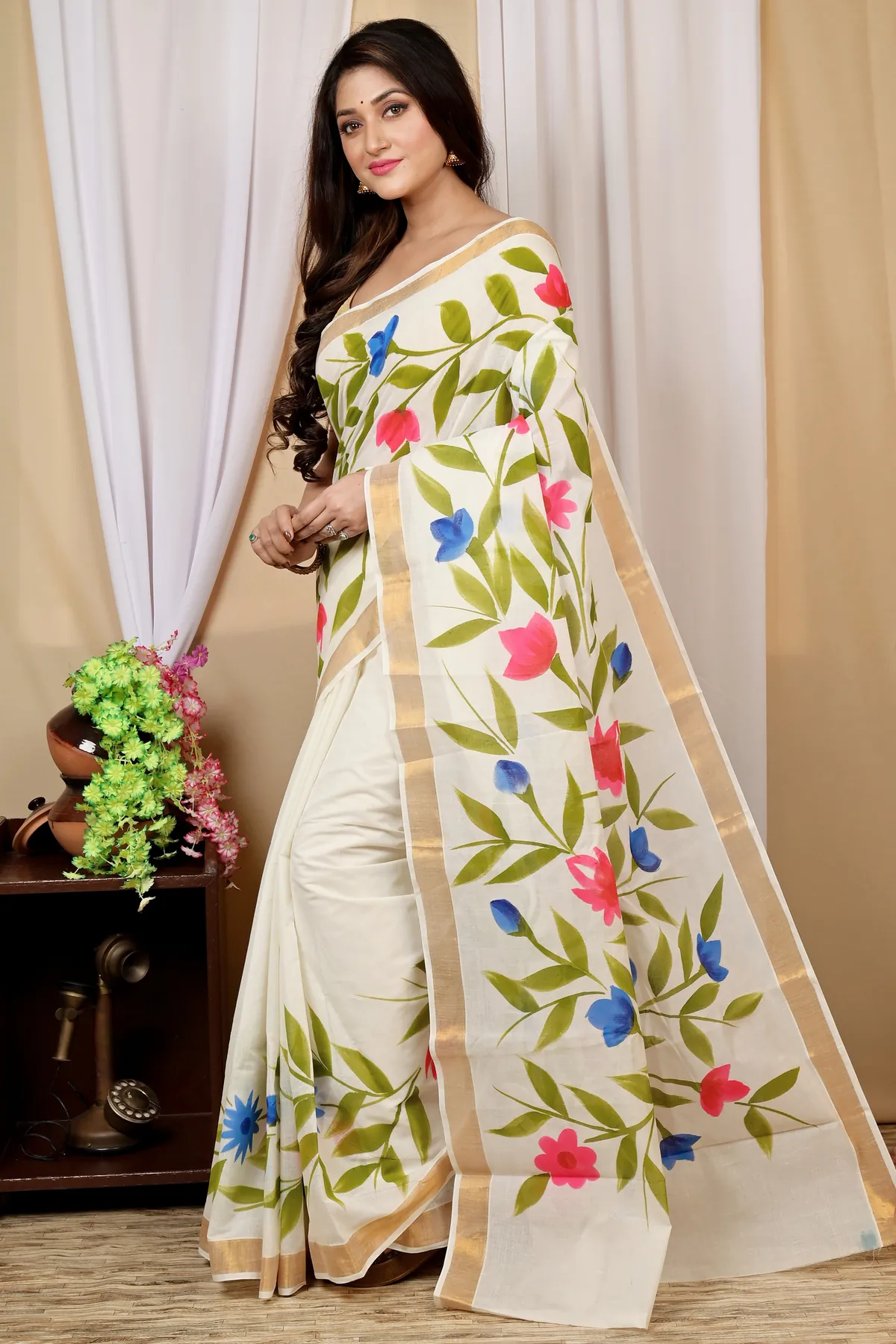 DipDiya Cotton Multi Color Hataka Artisan Wovens Hand Painted Sarees