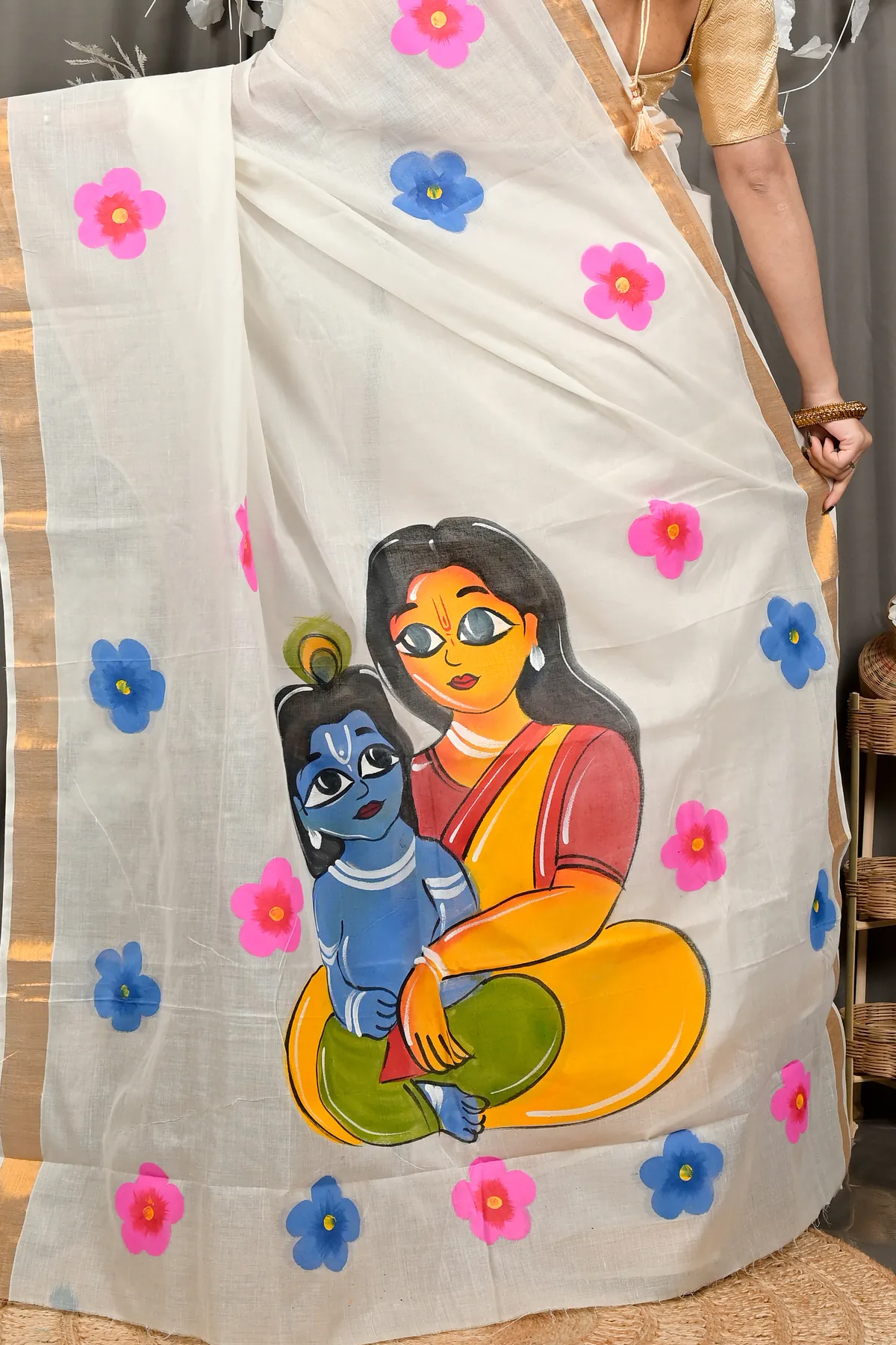 DipDiya Cotton Multi Color Hataka Bengal in Every Thread Hand Painted Sarees