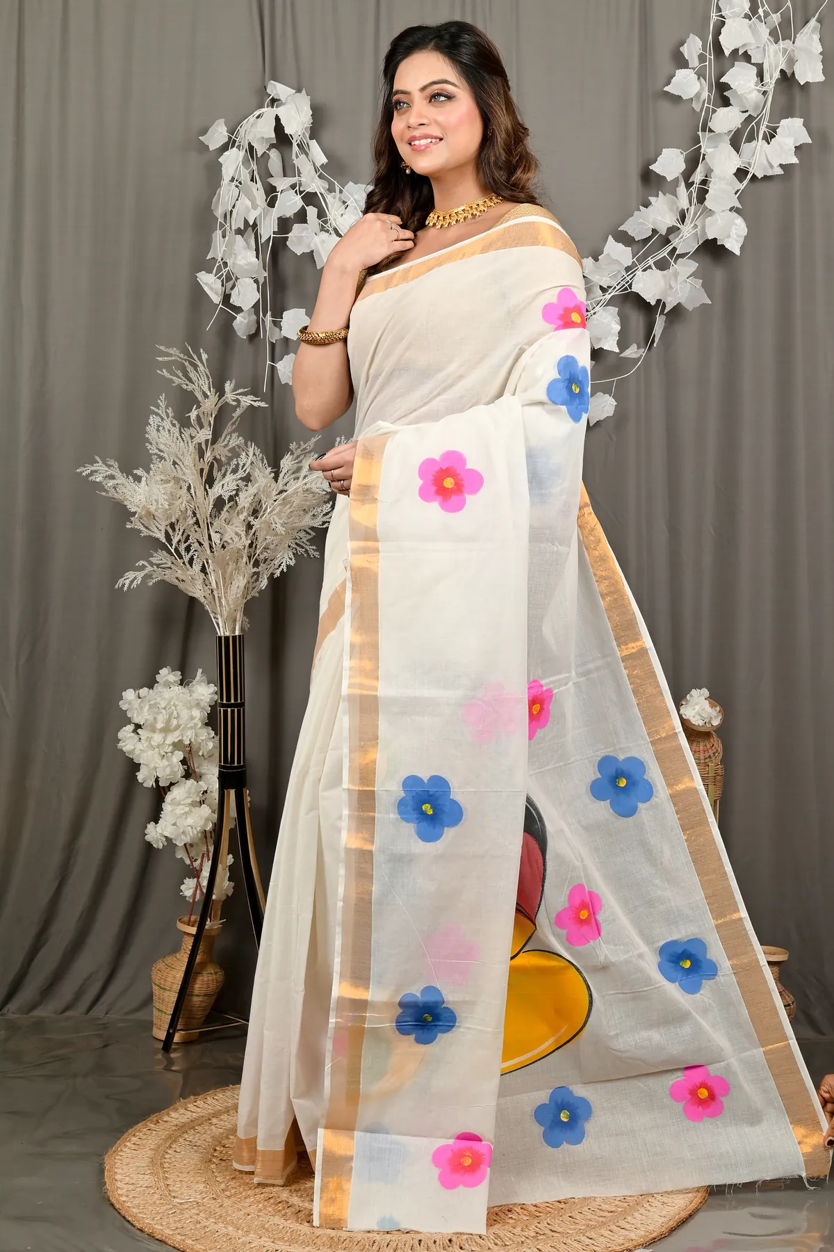 DipDiya Cotton Multi Color Hataka Bengal in Every Thread Hand Painted Sarees