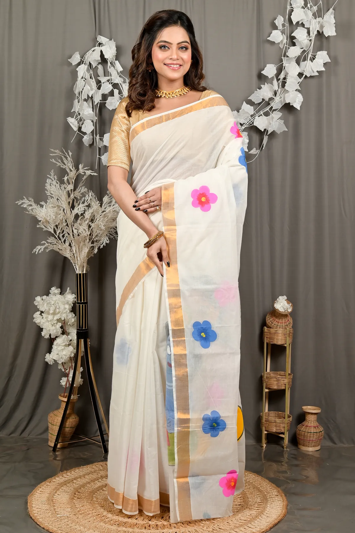 DipDiya Cotton Multi Color Hataka Bengal in Every Thread Hand Painted Sarees