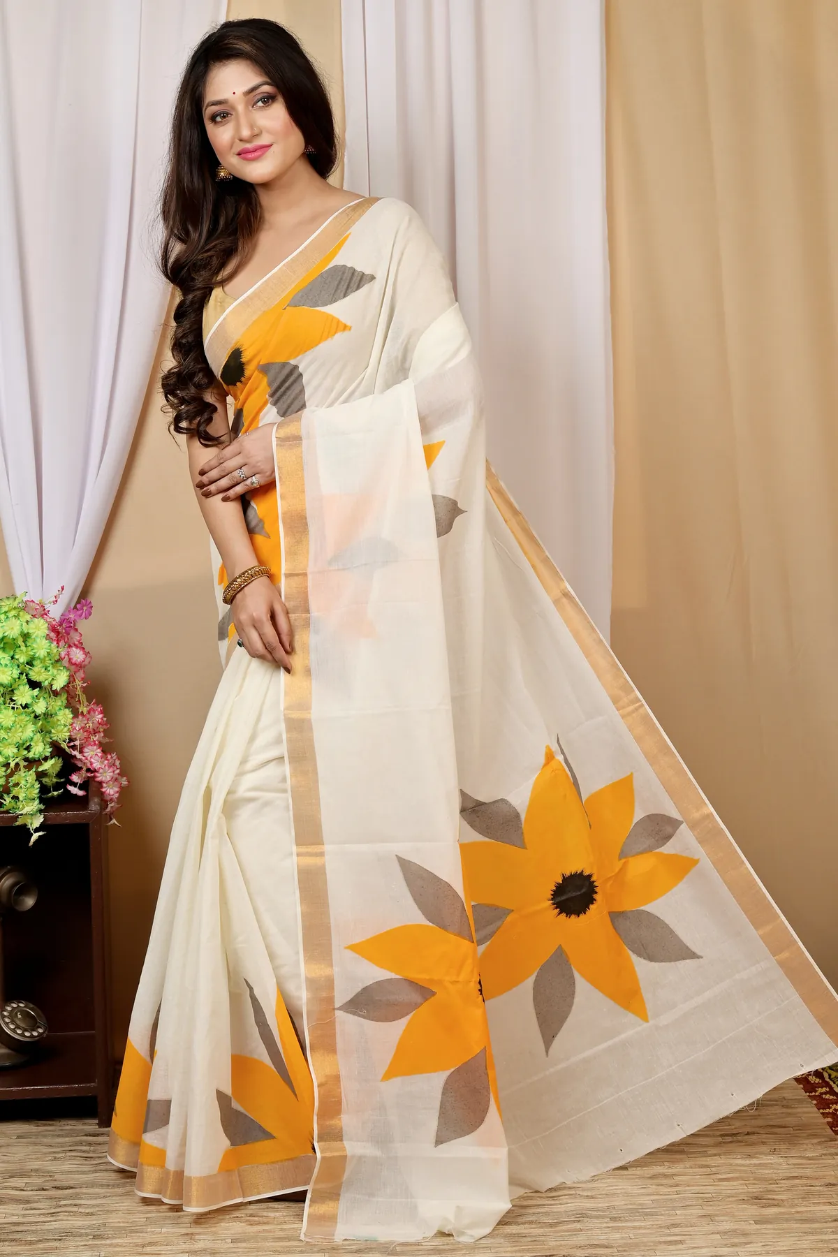 DipDiya Cotton Multi Color Hataka Bengal in Every Threads Hand Painted Sarees