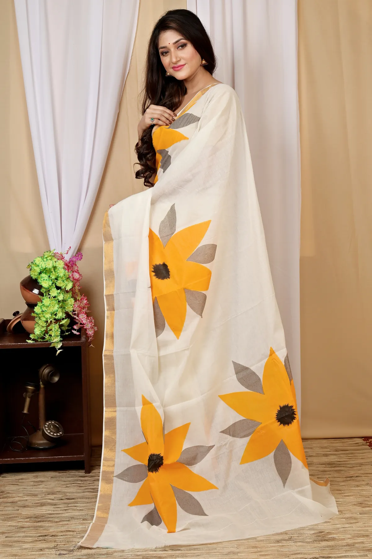 DipDiya Cotton Multi Color Hataka Bengal in Every Threads Hand Painted Sarees
