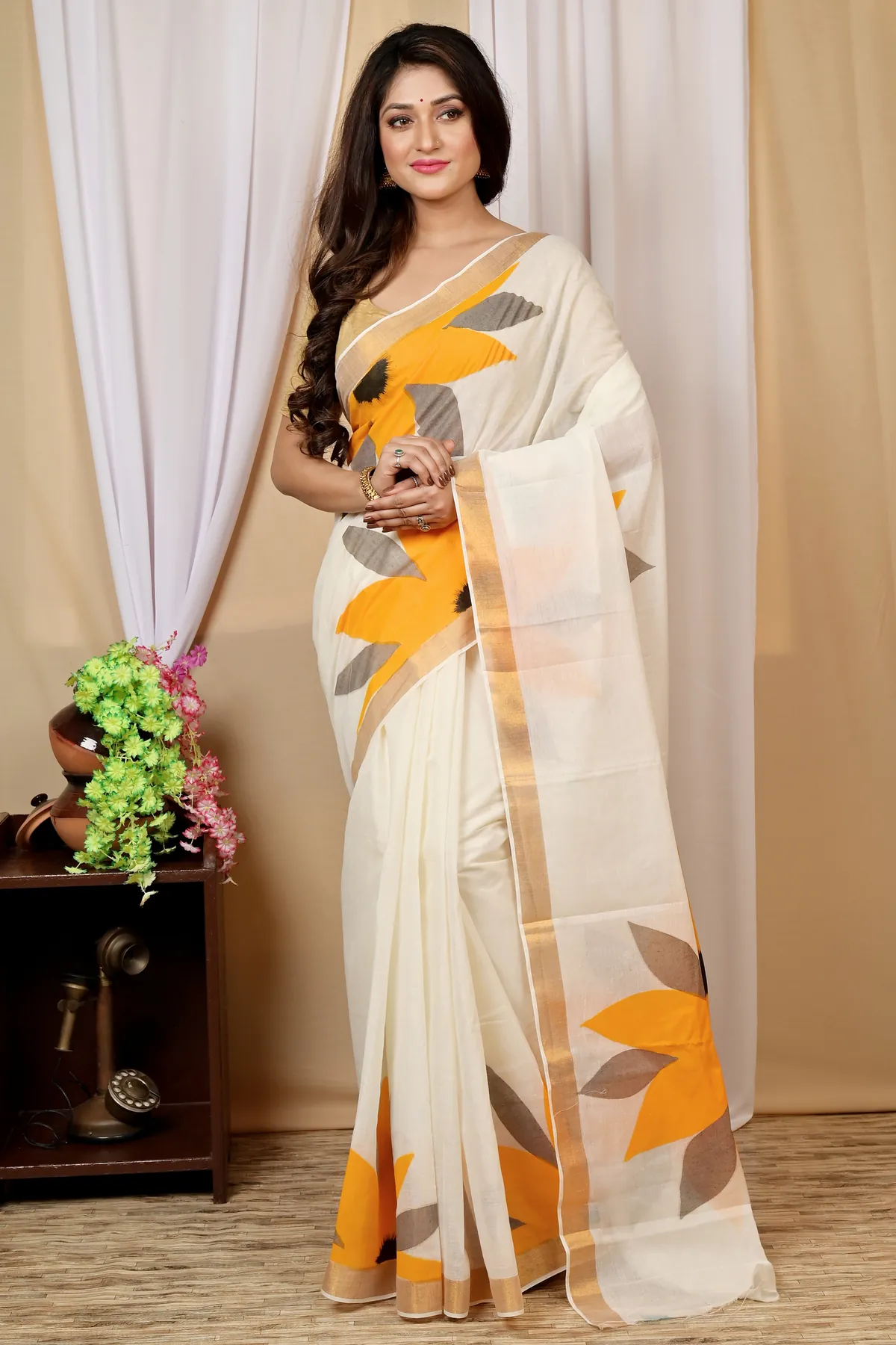 DipDiya Cotton Multi Color Hataka Bengal in Every Threads Hand Painted Sarees