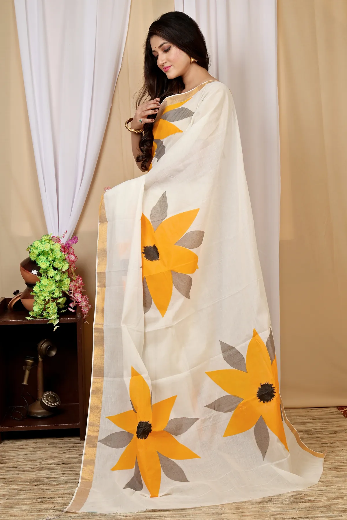 DipDiya Cotton Multi Color Hataka Bengal in Every Threads Hand Painted Sarees