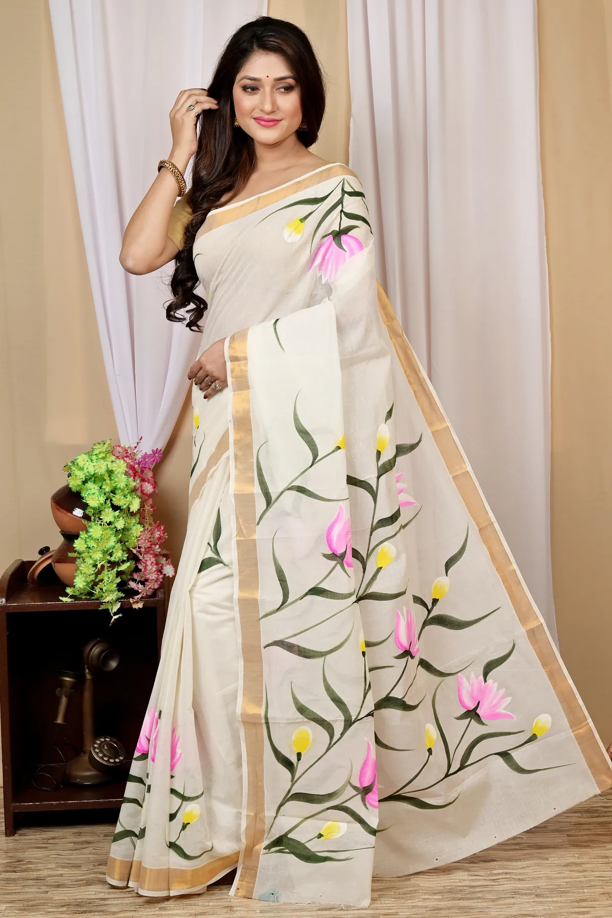 DipDiya Cotton Multi Color Hataka Bengal’s Traditions Hand Painted Sarees