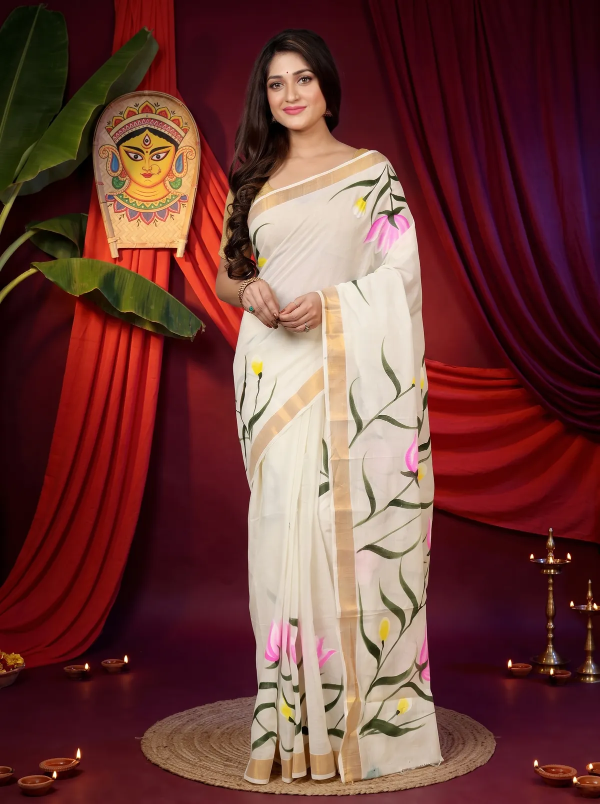 DipDiya Cotton Multi Color Hataka Bengal’s Traditions Hand Painted Sarees
