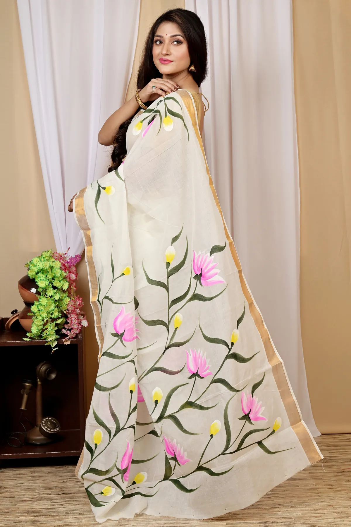 DipDiya Cotton Multi Color Hataka Bengal’s Traditions Hand Painted Sarees