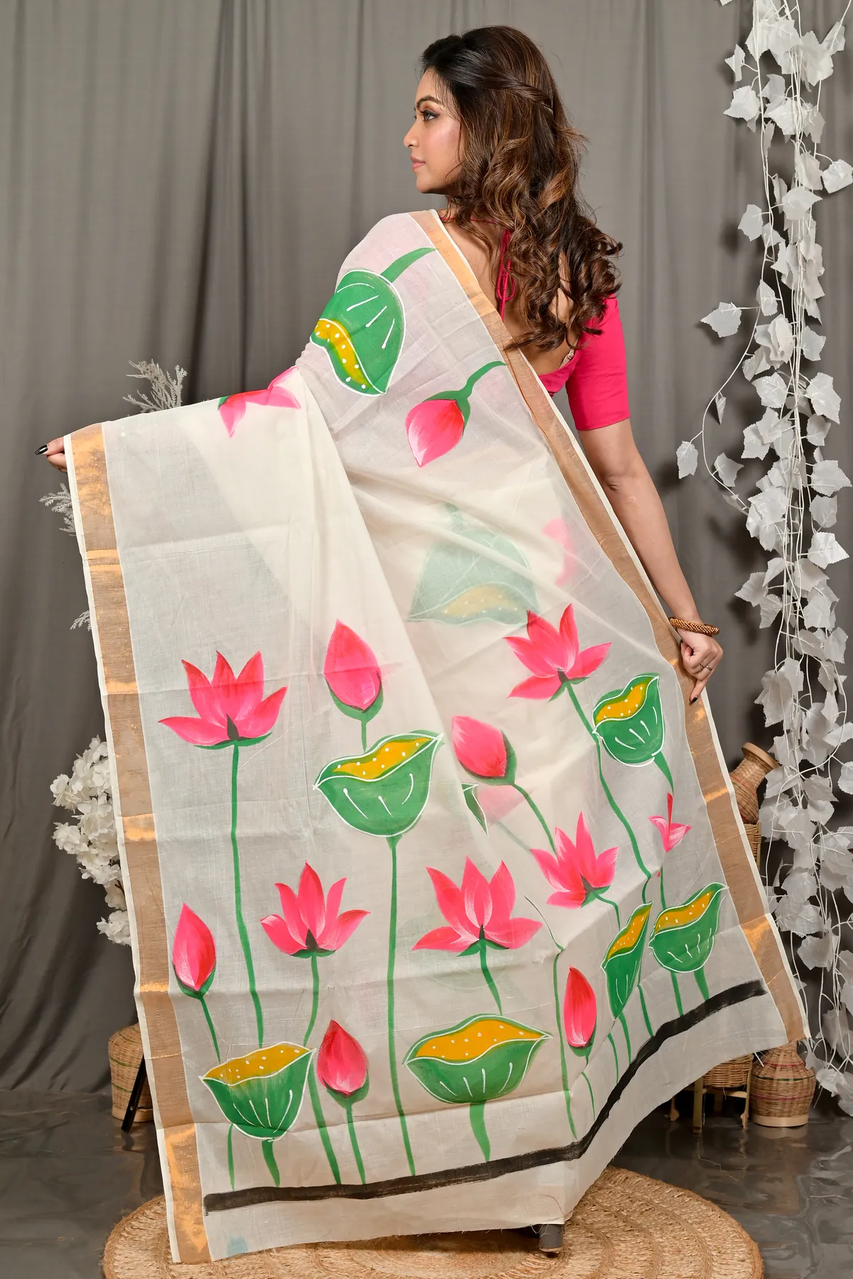DipDiya Cotton Multi Color Hataka Classic Bengali Hand Painted Sarees