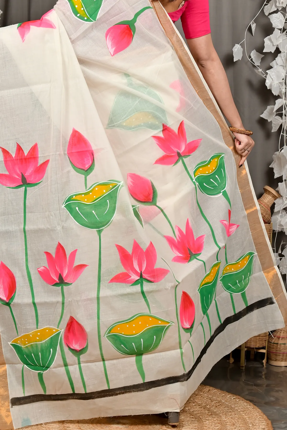 DipDiya Cotton Multi Color Hataka Classic Bengali Hand Painted Sarees