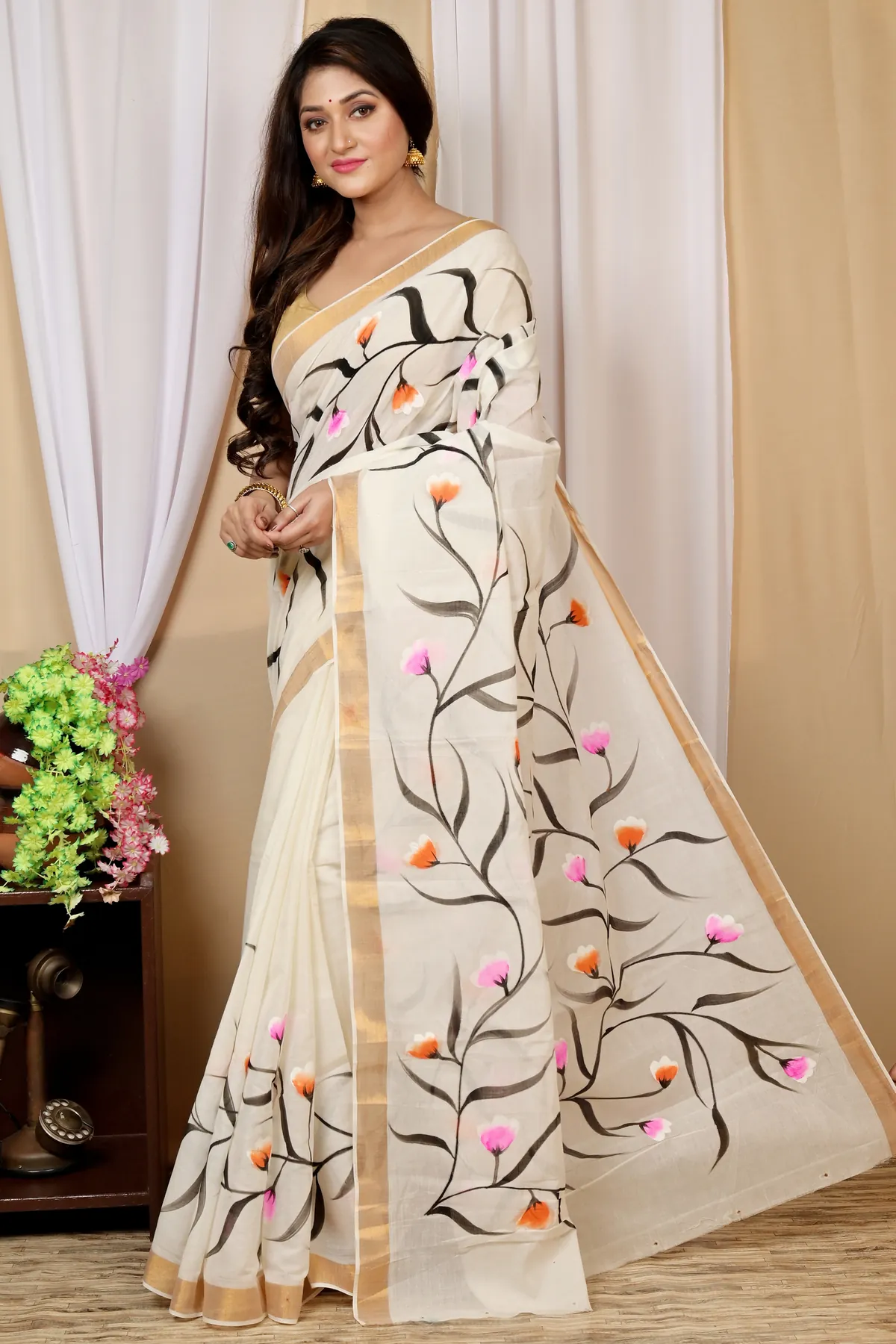 DipDiya Cotton Multi Color Hataka Classic Graces Hand Painted Sarees