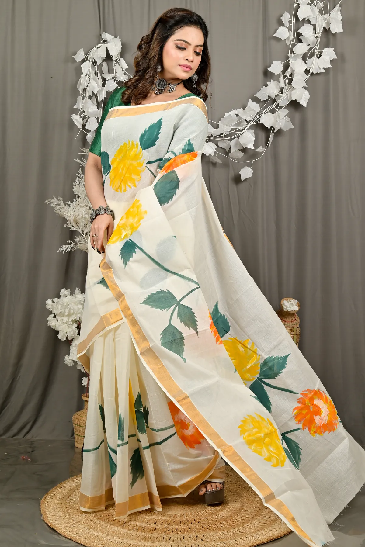 DipDiya Cotton Multi Color Hataka Woven by Hand Hand Painted Sarees