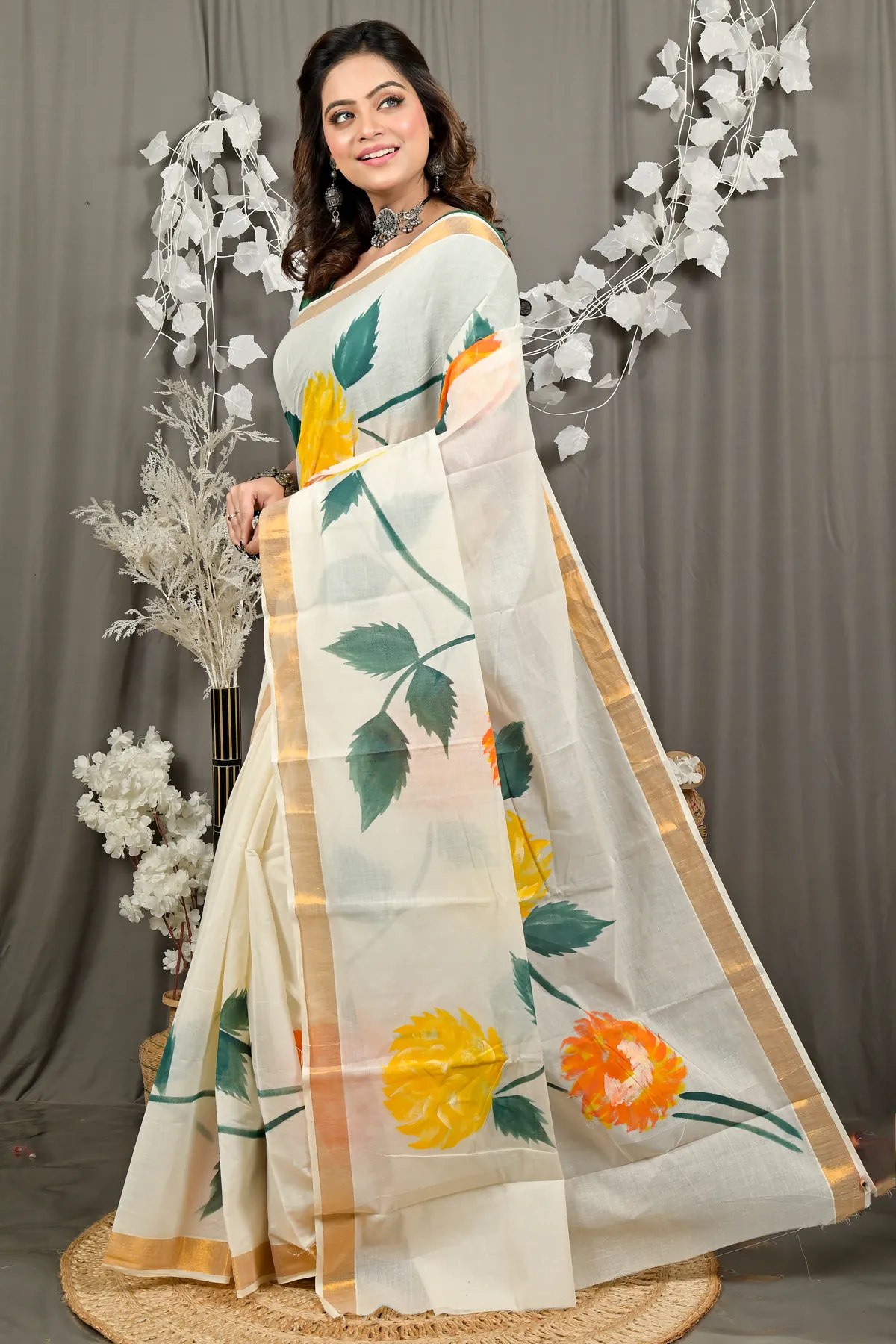 DipDiya Cotton Multi Color Hataka Woven by Hand Hand Painted Sarees
