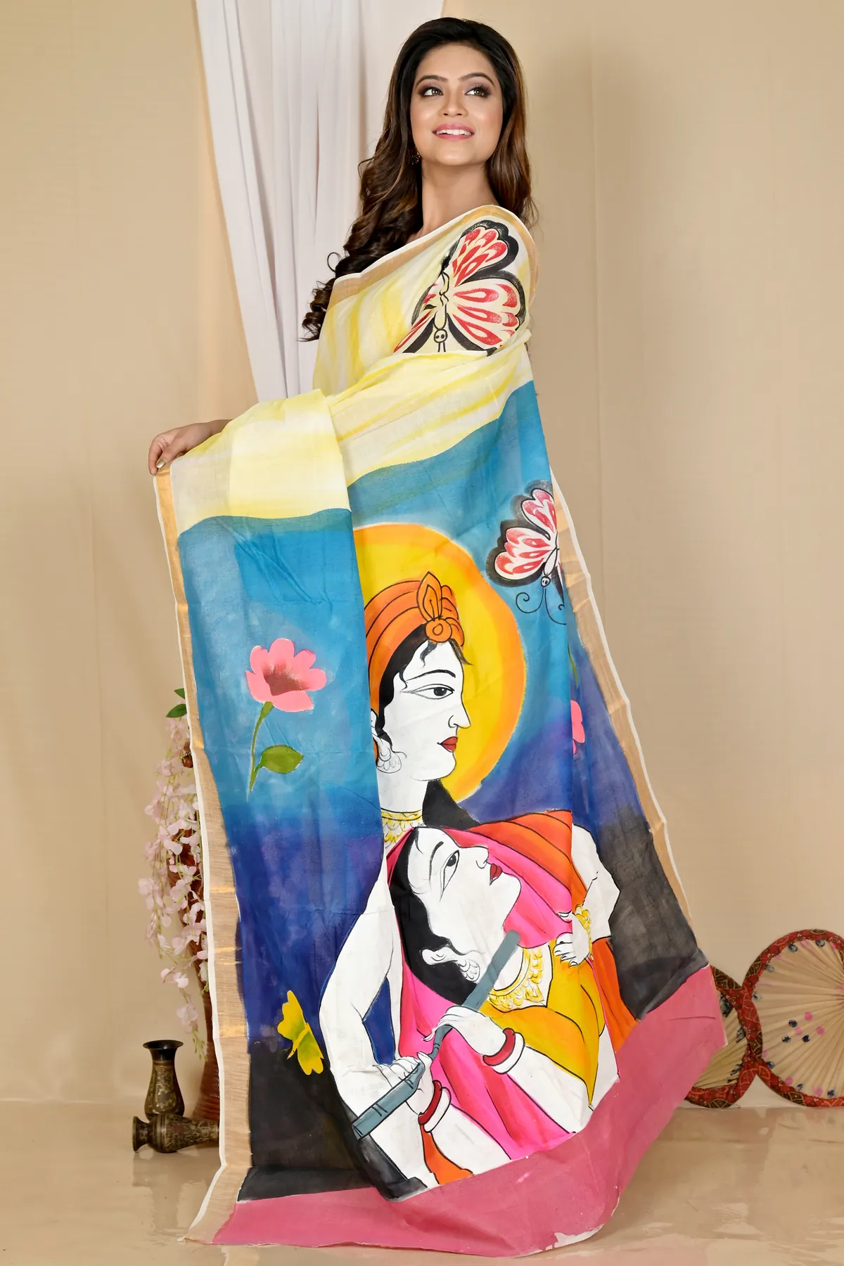 DipDiya Cotton Multi Color Hataka Woven by Hands Hand Painted Sarees