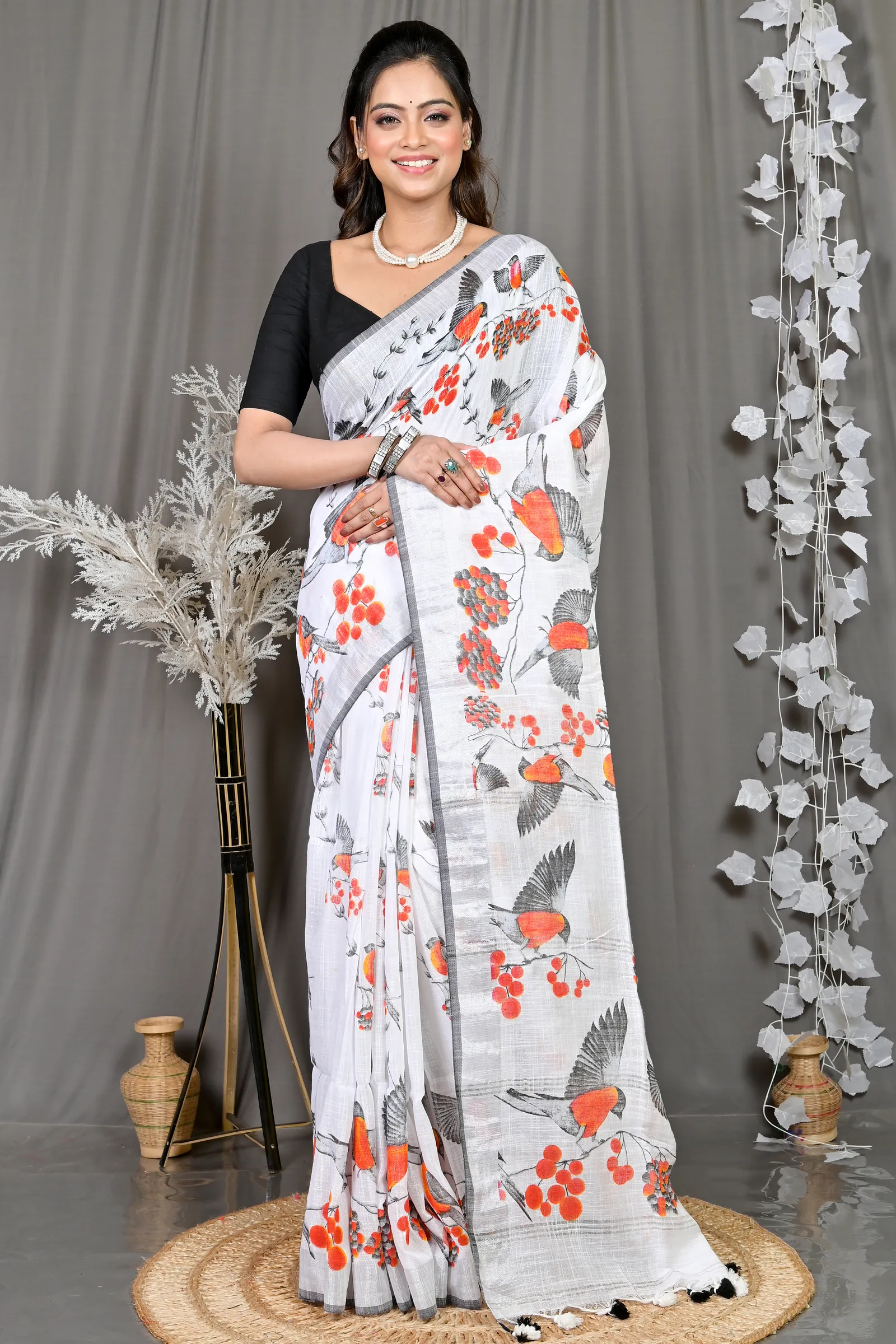 DipDiya Cotton Multi-Coloured Variti pritat Handloom Heritage Printed Handloom Sarees