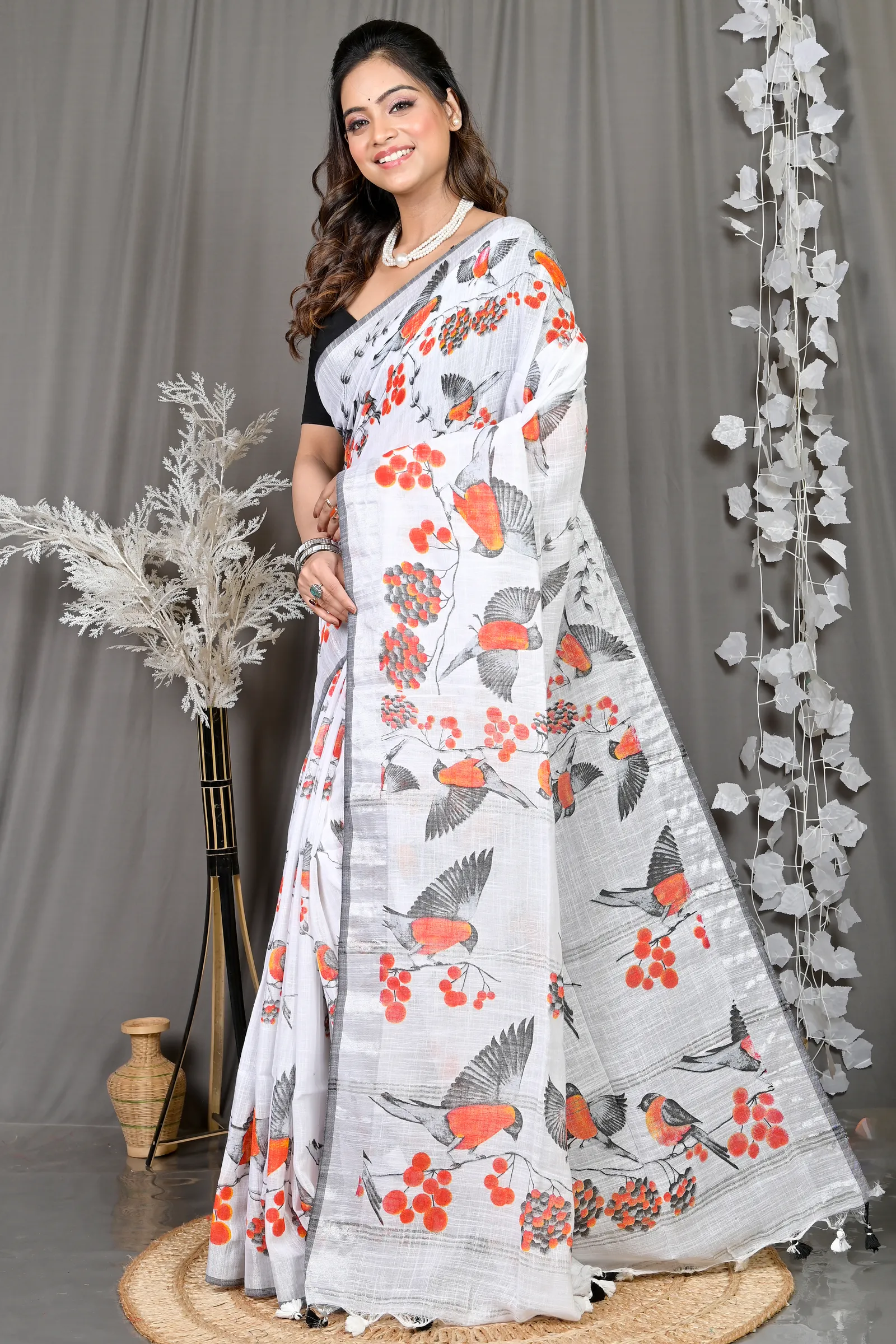 DipDiya Cotton Multi-Coloured Variti pritat Handloom Heritage Printed Handloom Sarees