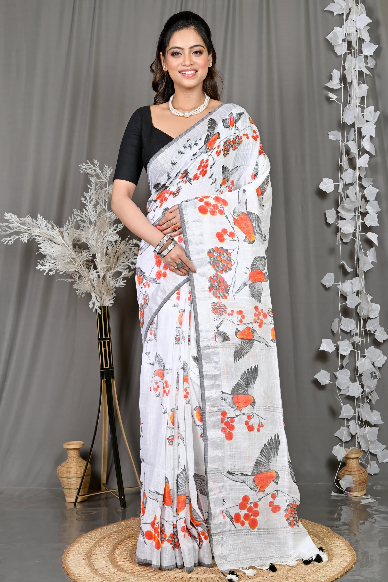 DipDiya Cotton Multi-Coloured Variti pritat Handloom Heritage Printed Handloom Sarees