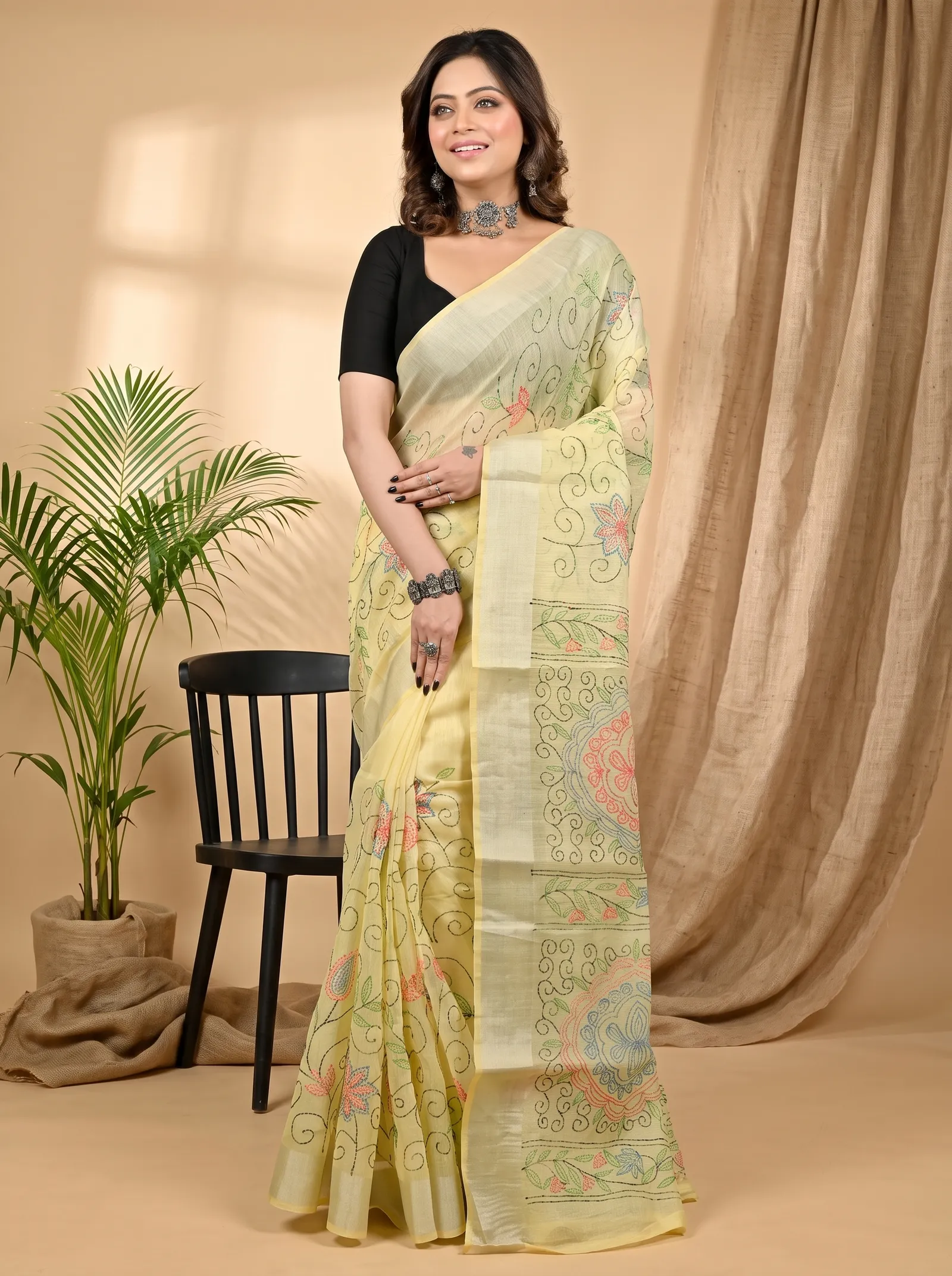 DipDiya Cotton Off Whnite Varitikath Weaves with a Story Kantha Stitch Sarees