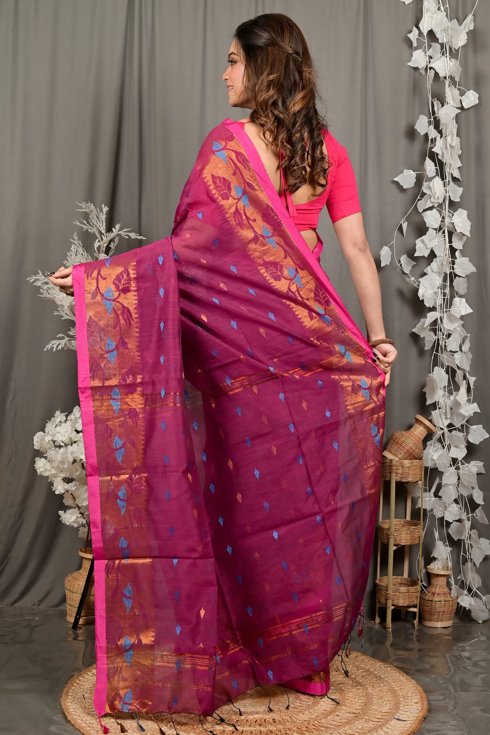 DipDiya Cotton Purpel Dipani Pure Bengali Grace Handloom Sarees