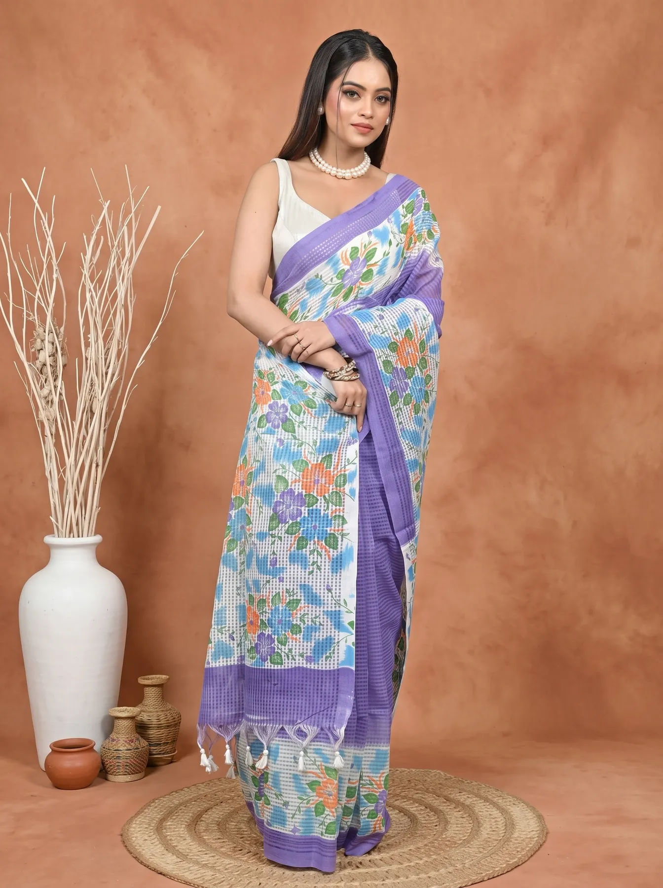 DipDiya Cotton Purpel Soupon Heritage of Bengali Kota Fabric Sarees