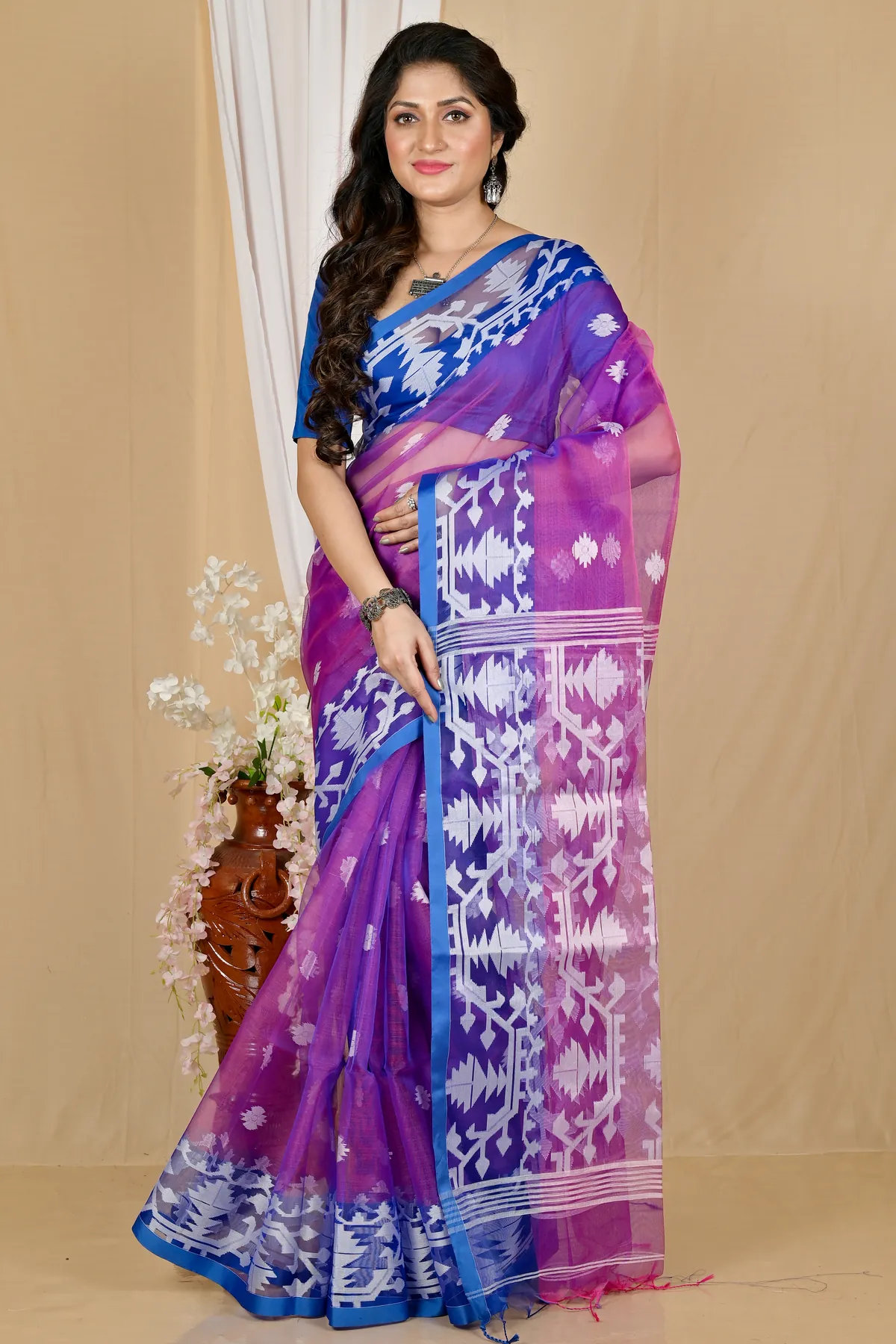 DipDiya Cotton Purple Monimal Essence of Bengal Muslin sarees