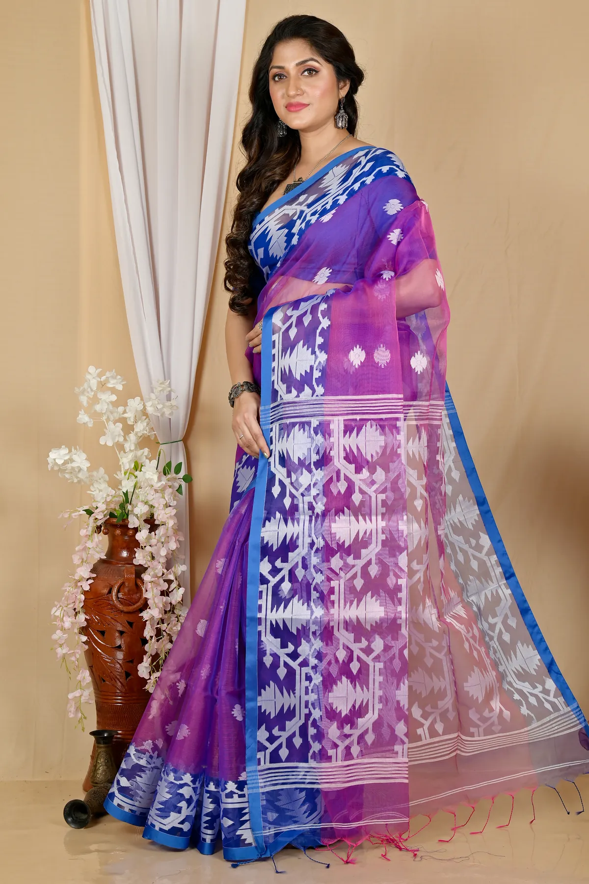 DipDiya Cotton Purple Monimal Essence of Bengal Muslin sarees