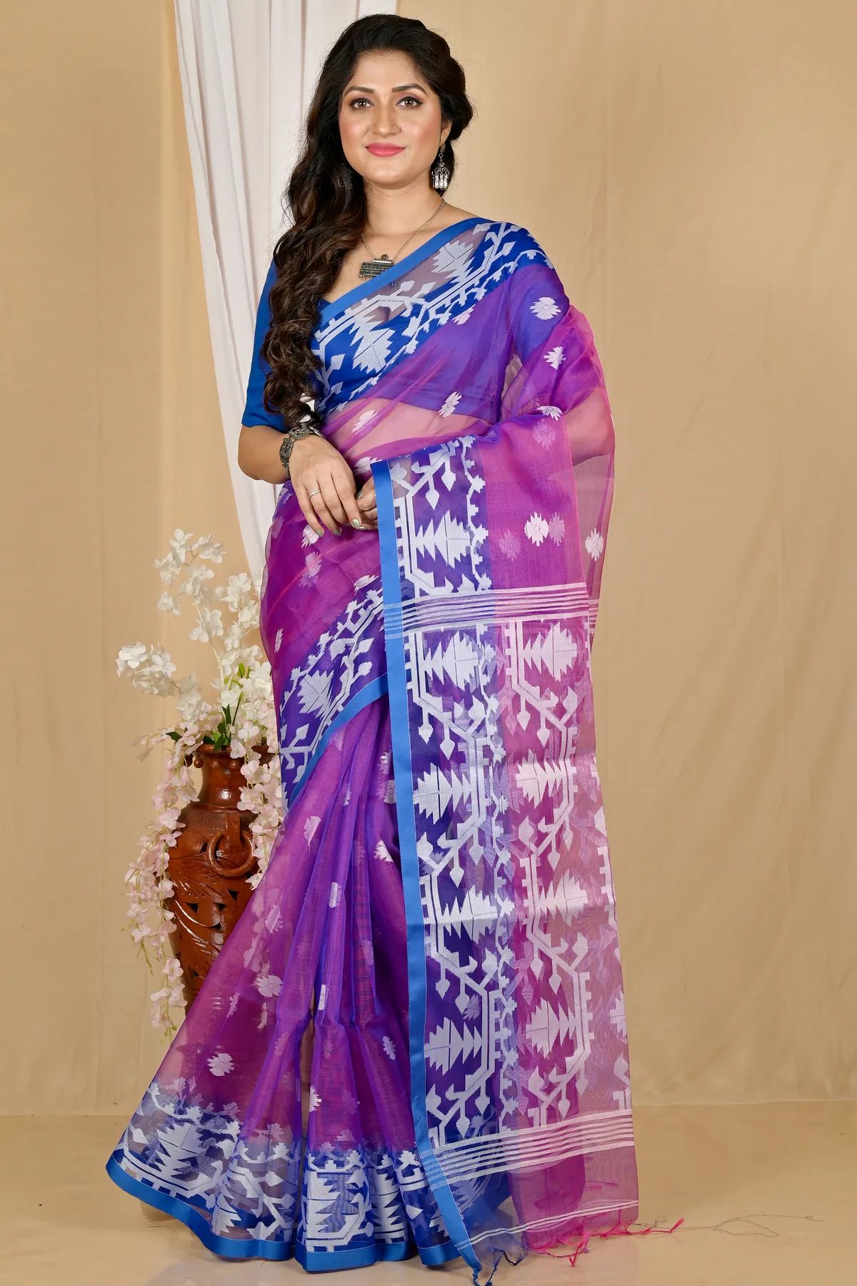 DipDiya Cotton Purple Monimal Essence of Bengal Muslin sarees