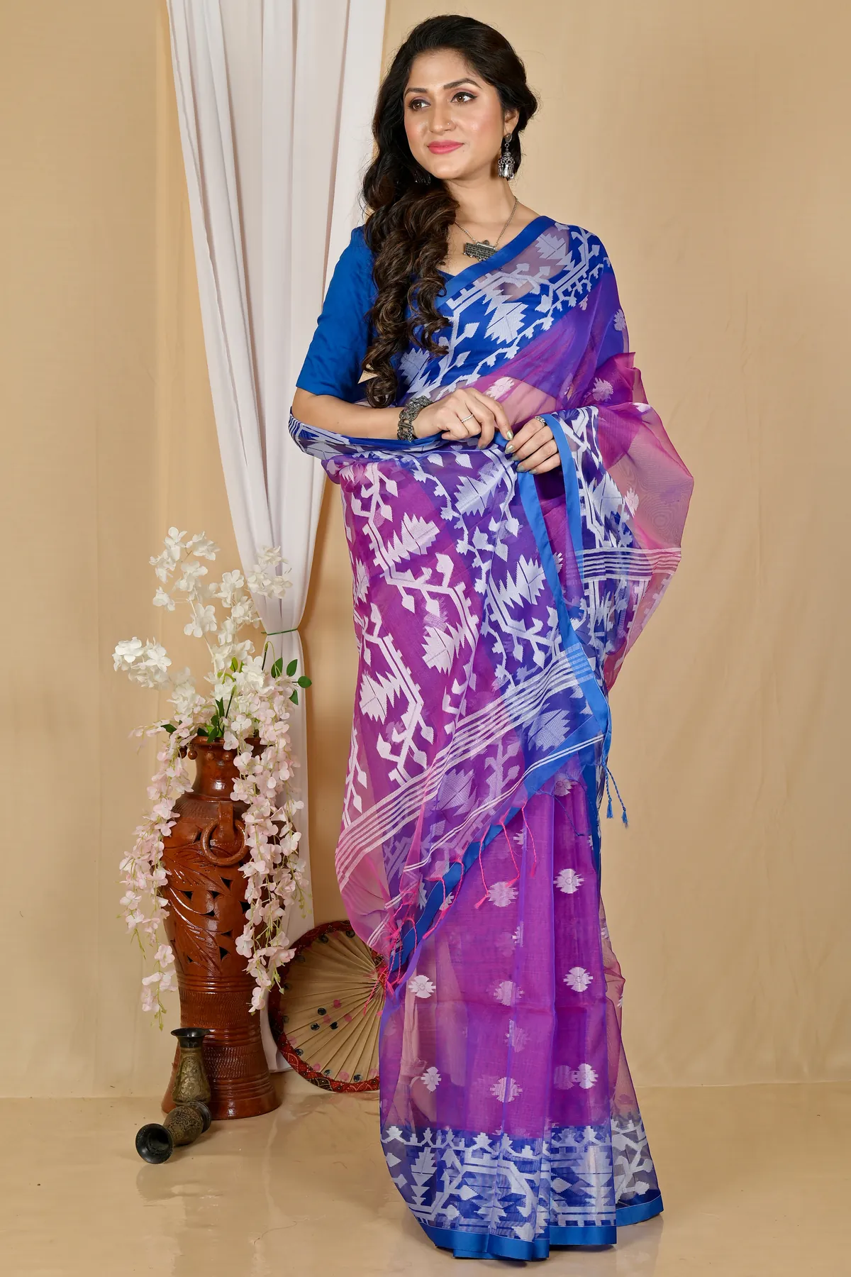 DipDiya Cotton Purple Monimal Essence of Bengal Muslin sarees