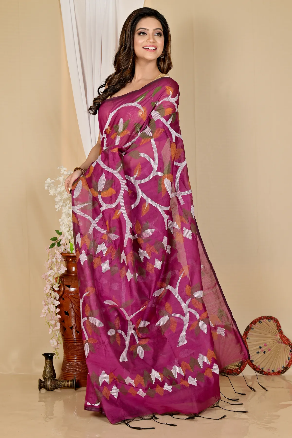 DipDiya Cotton Purple Naren Woven by Hand Handloom Sarees