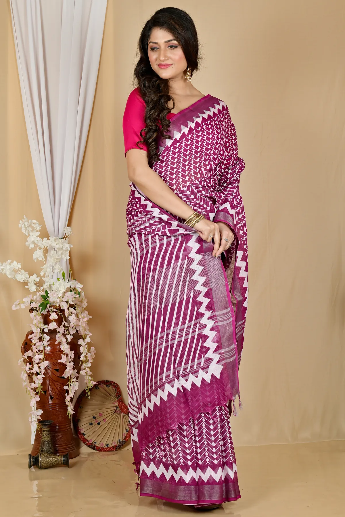 DipDiya Cotton Purple Sebai Bengal in Every Thread Batik Print Sarees
