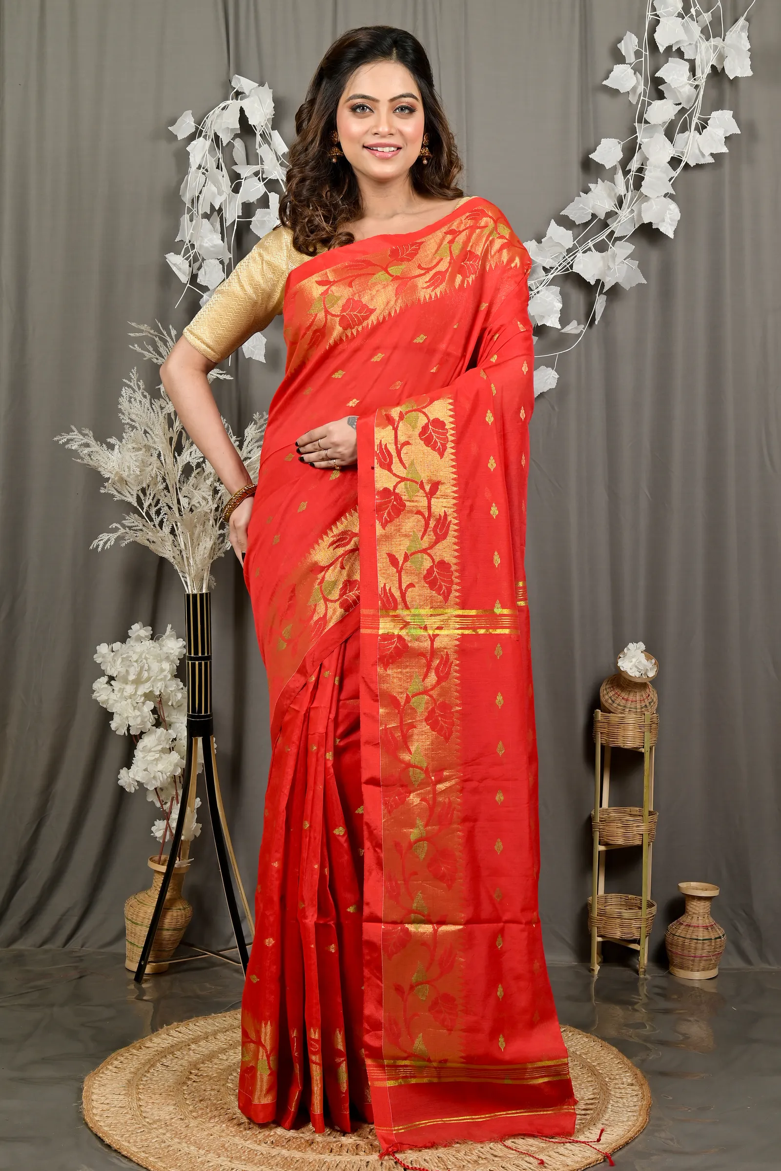 DipDiya Cotton Red Dipani Stories of Bengal Handloom Sarees