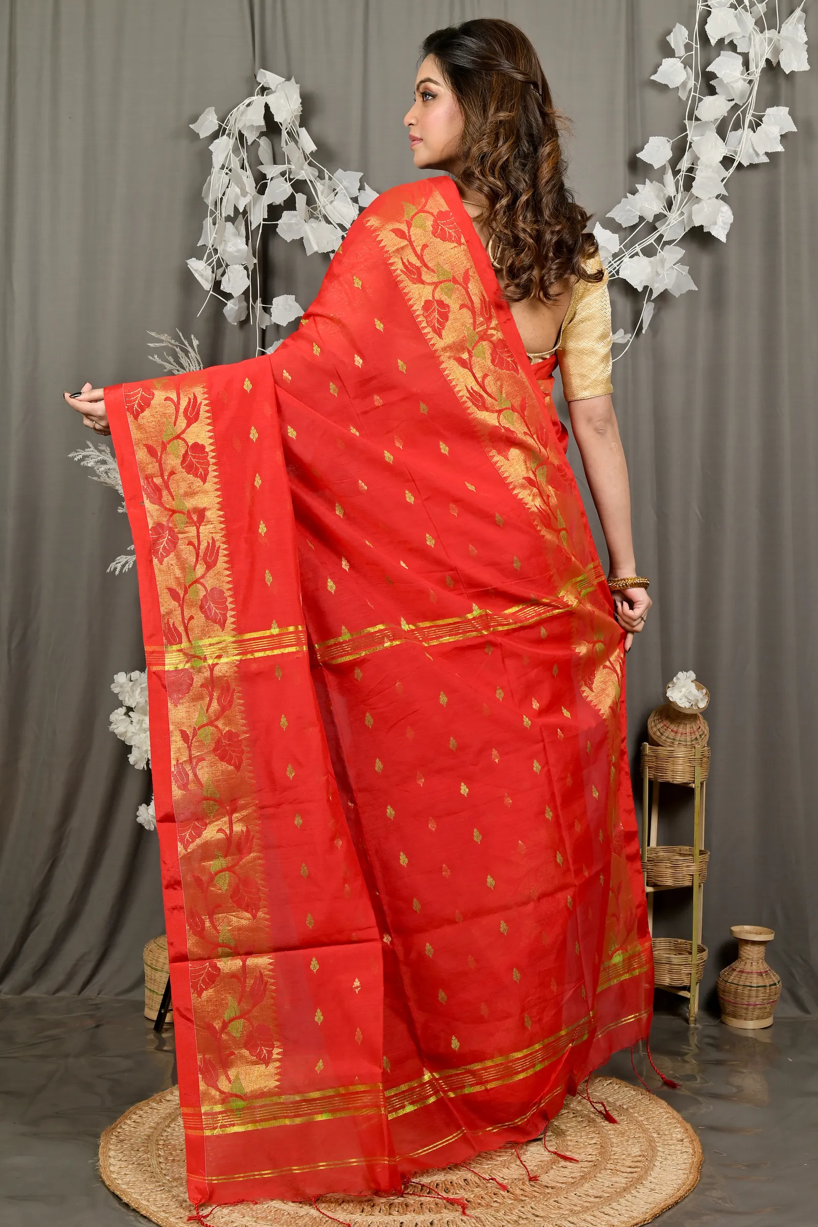 DipDiya Cotton Red Dipani Stories of Bengal Handloom Sarees