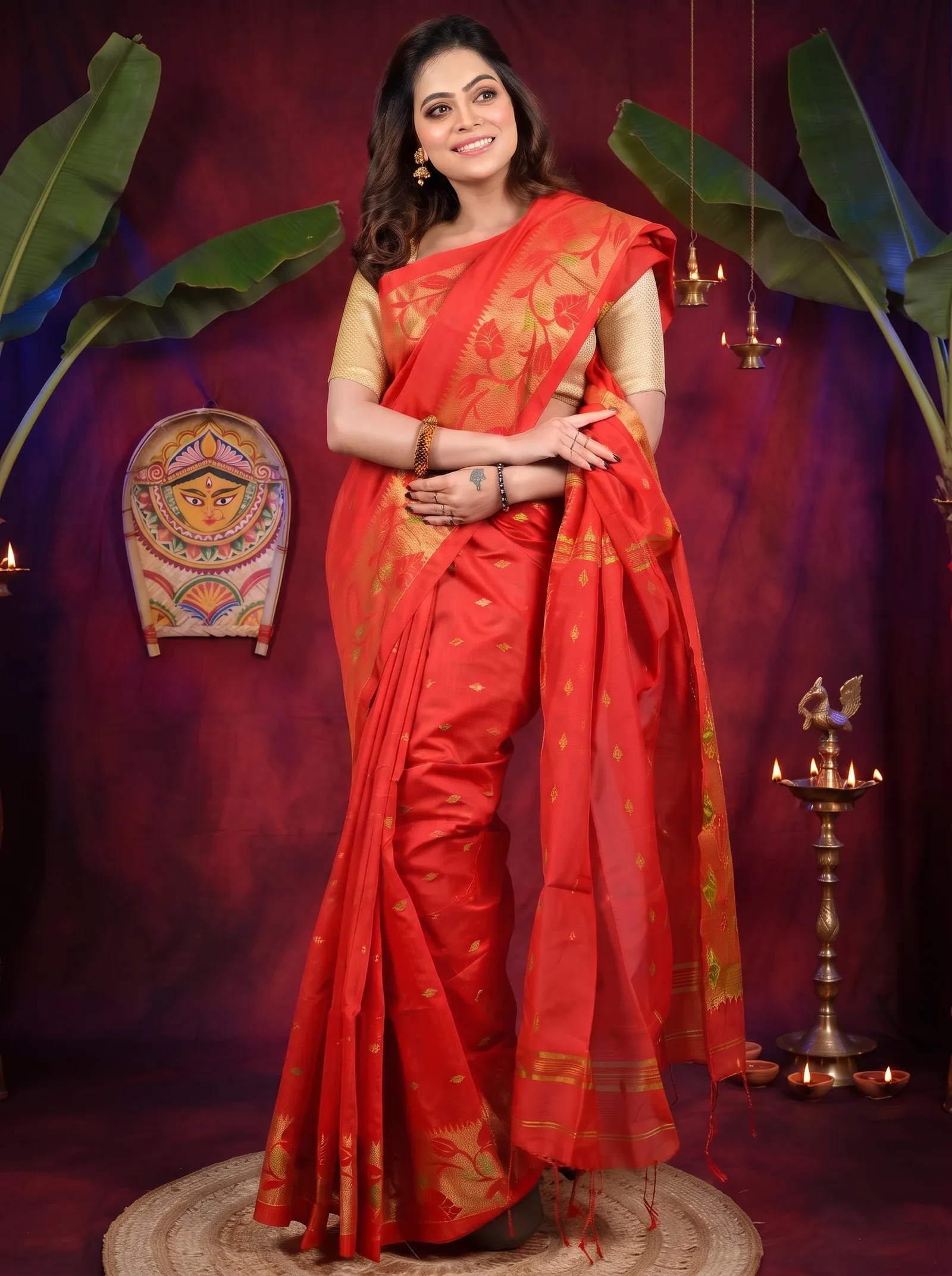 DipDiya Cotton Red Dipani Stories of Bengal Handloom Sarees