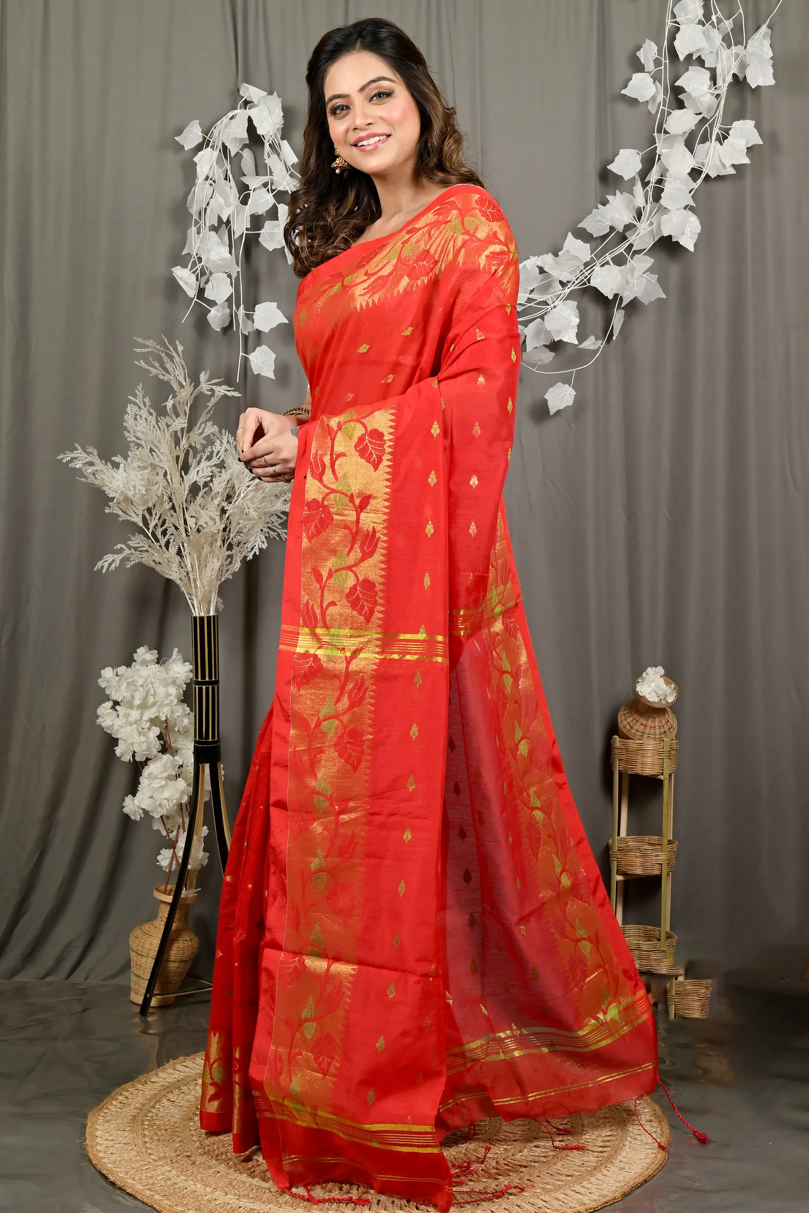 DipDiya Cotton Red Dipani Stories of Bengal Handloom Sarees