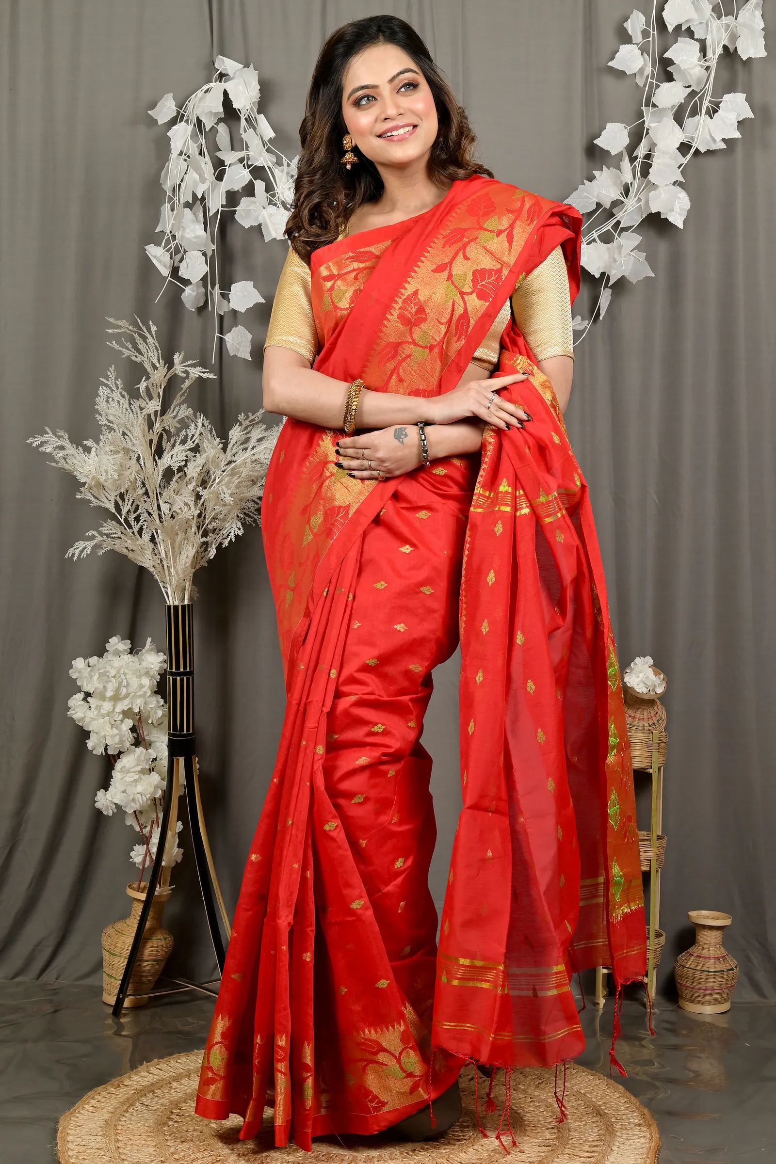 DipDiya Cotton Red Dipani Stories of Bengal Handloom Sarees