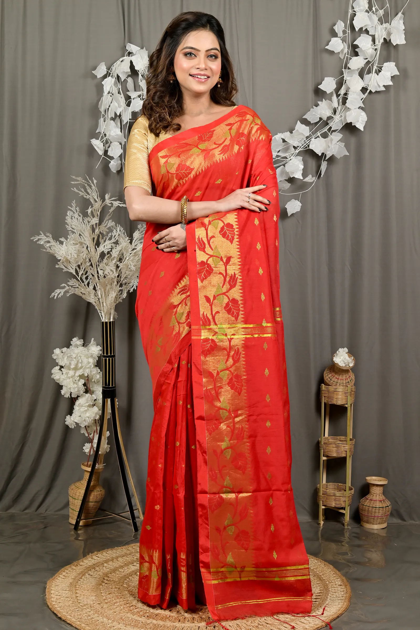 DipDiya Cotton Red Dipani Stories of Bengal Handloom Sarees