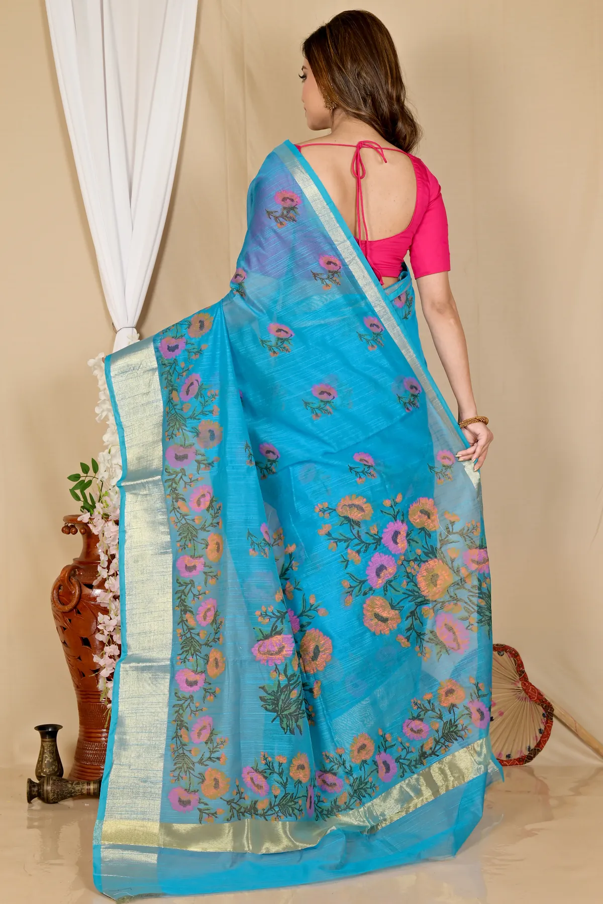 DipDiya Cotton See Blue Narme Stories of Bengal Printed Handloom Sarees