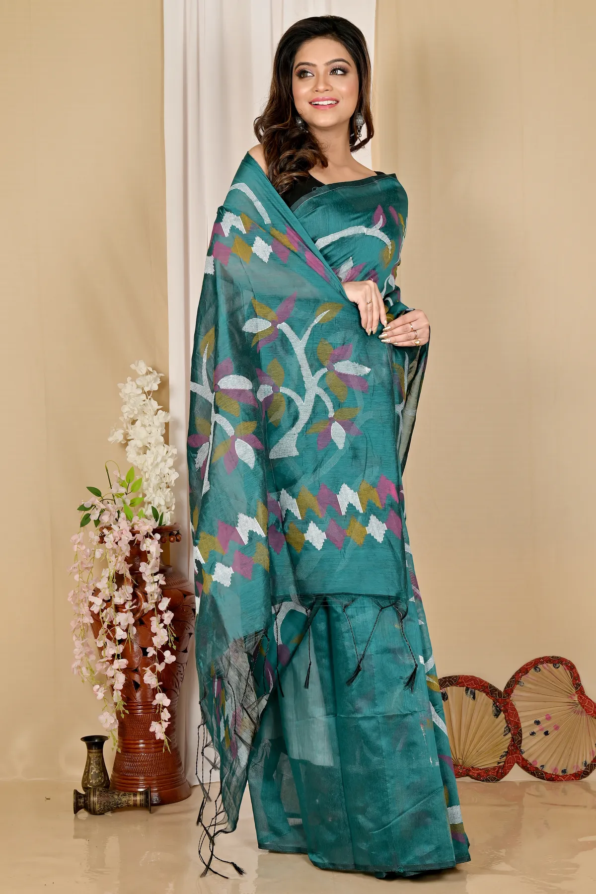 DipDiya Cotton See Green Naren Weaves with a Story Handloom Sarees