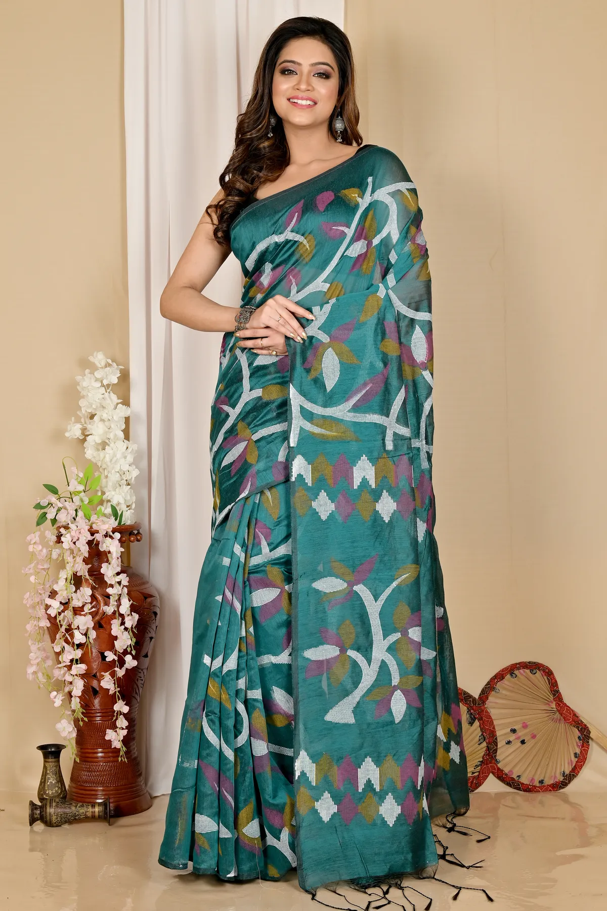 DipDiya Cotton See Green Naren Weaves with a Story Handloom Sarees