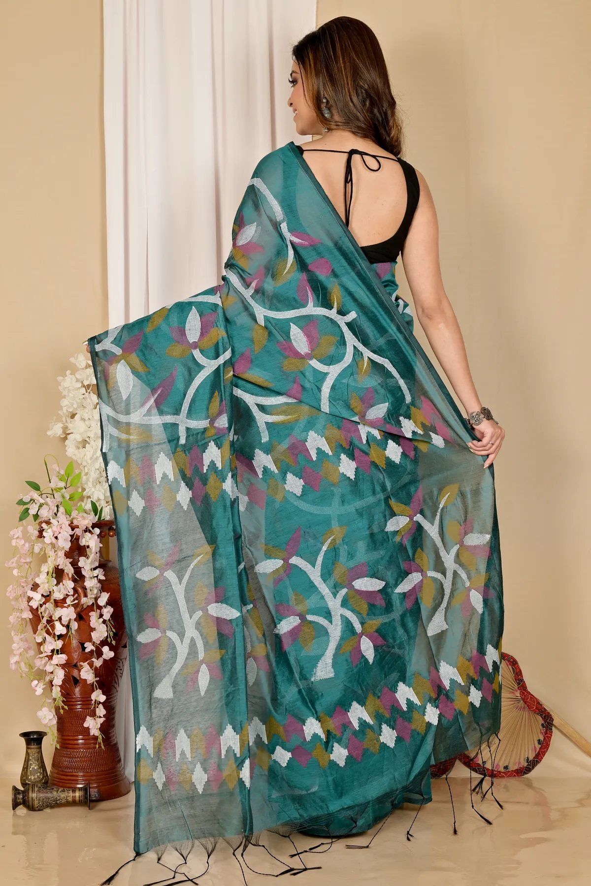 DipDiya Cotton See Green Naren Weaves with a Story Handloom Sarees