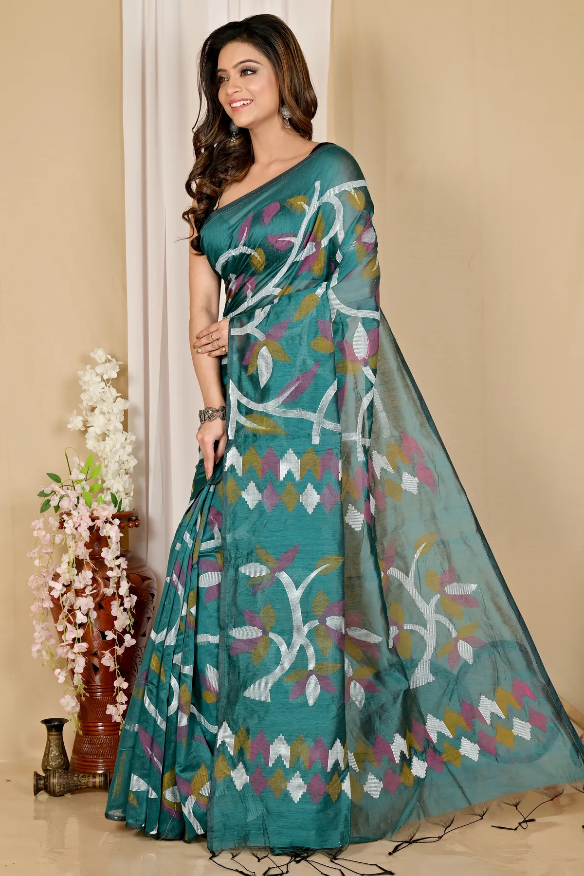DipDiya Cotton See Green Naren Weaves with a Story Handloom Sarees